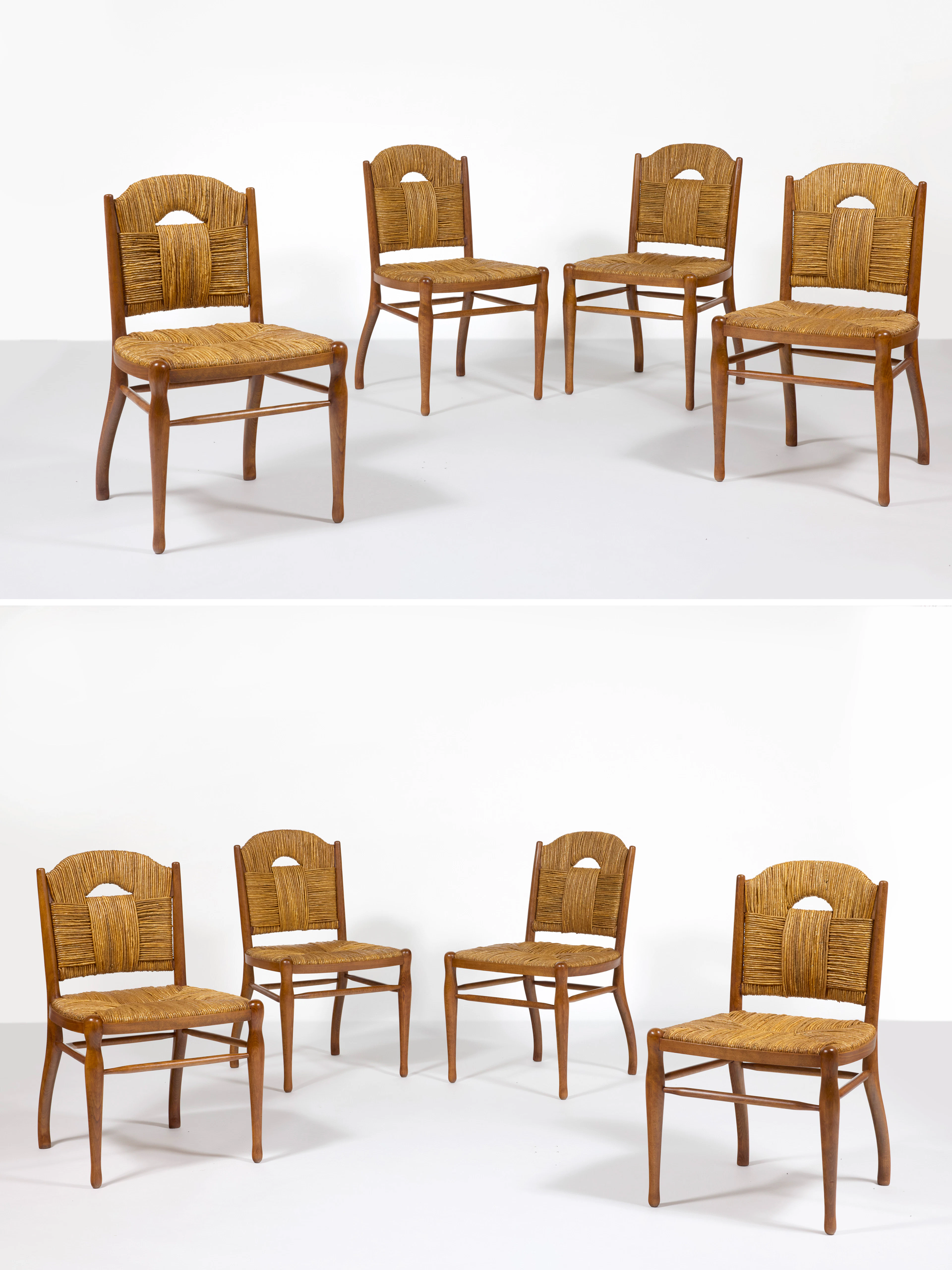 A set of eight beech chairs “Rendez-vous des Pêcheurs de...