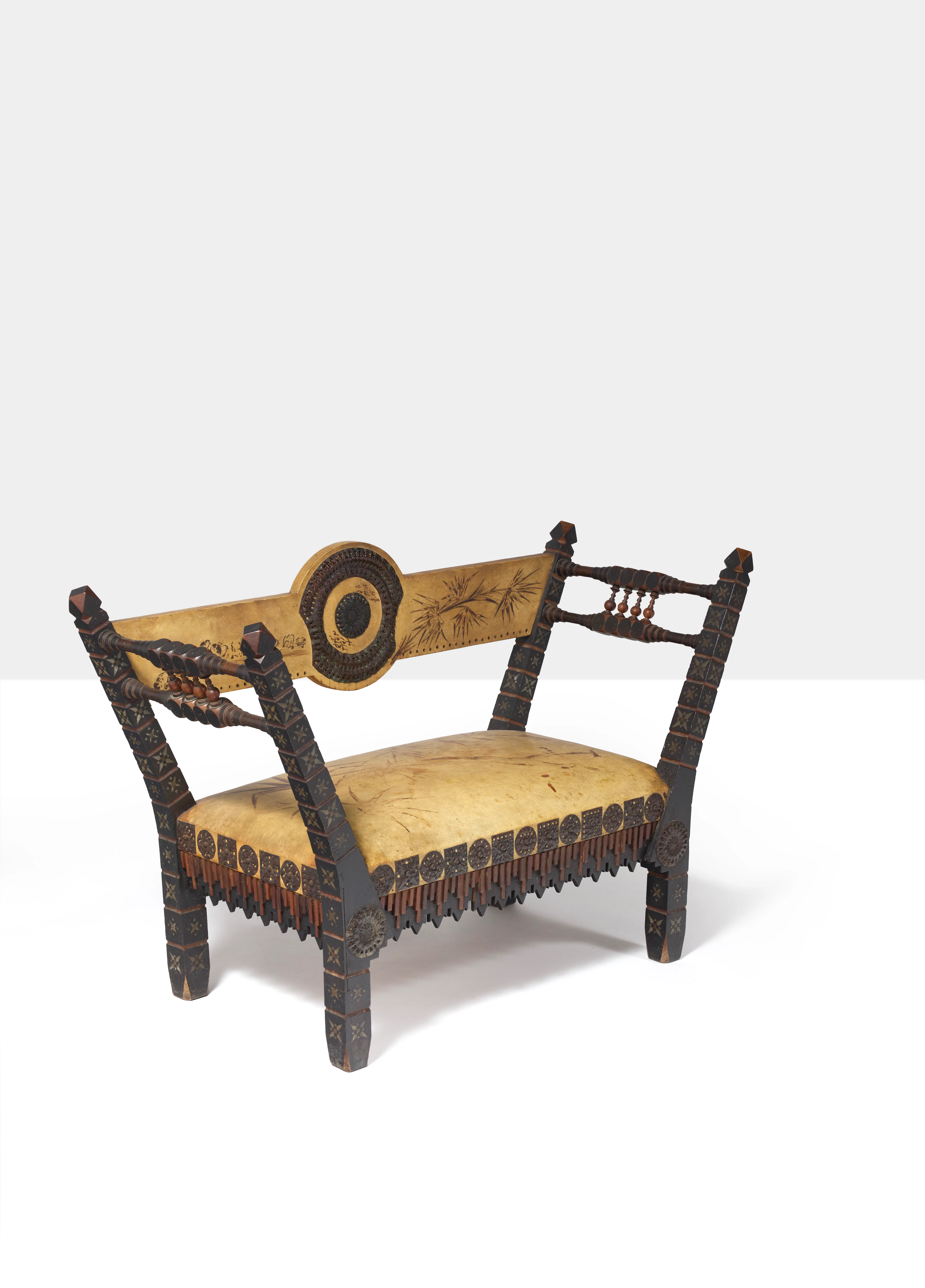 A wood inlaid with pewter