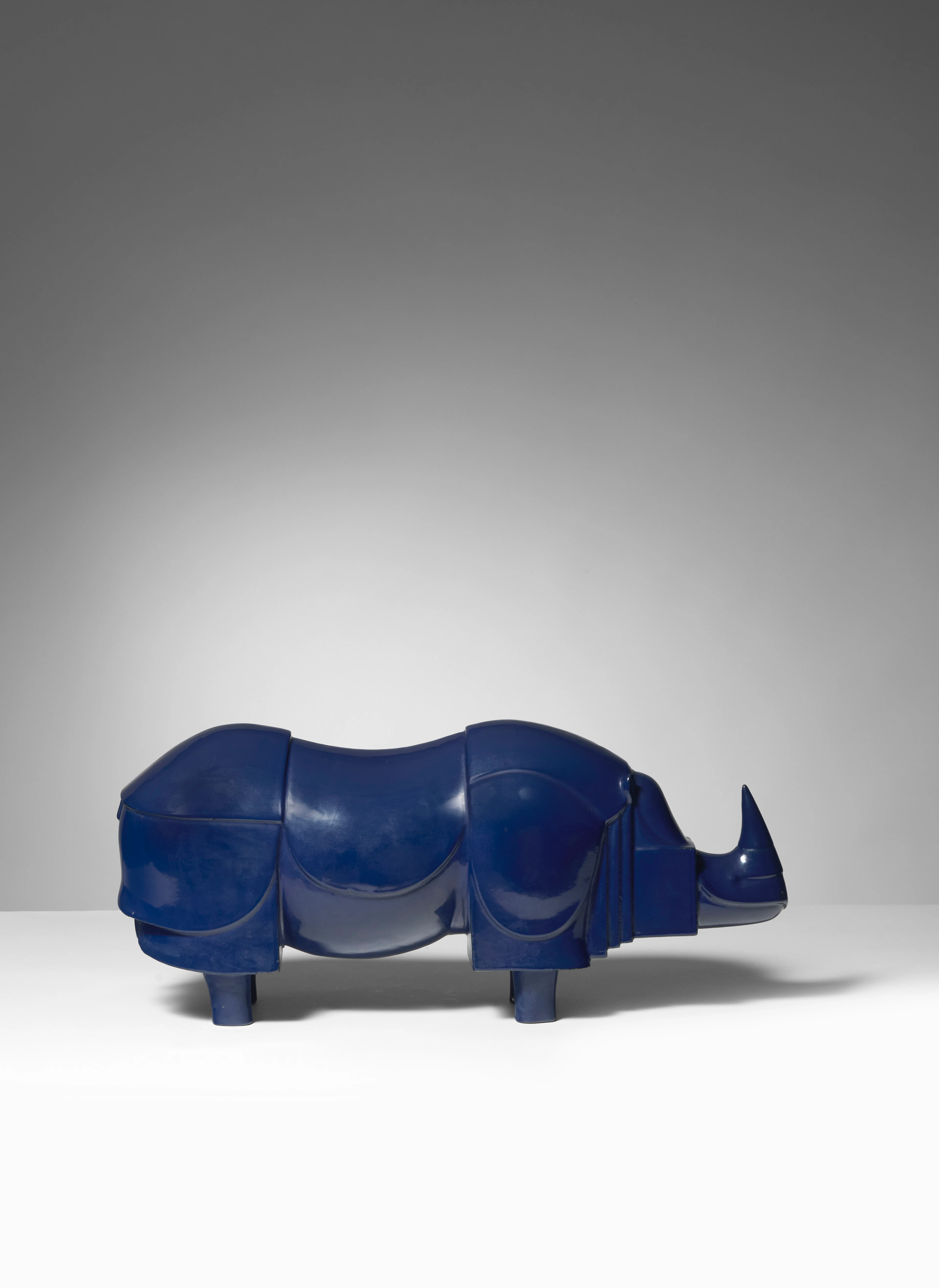 A blue enamelled cast iron “Rhinocéros bleu” by...