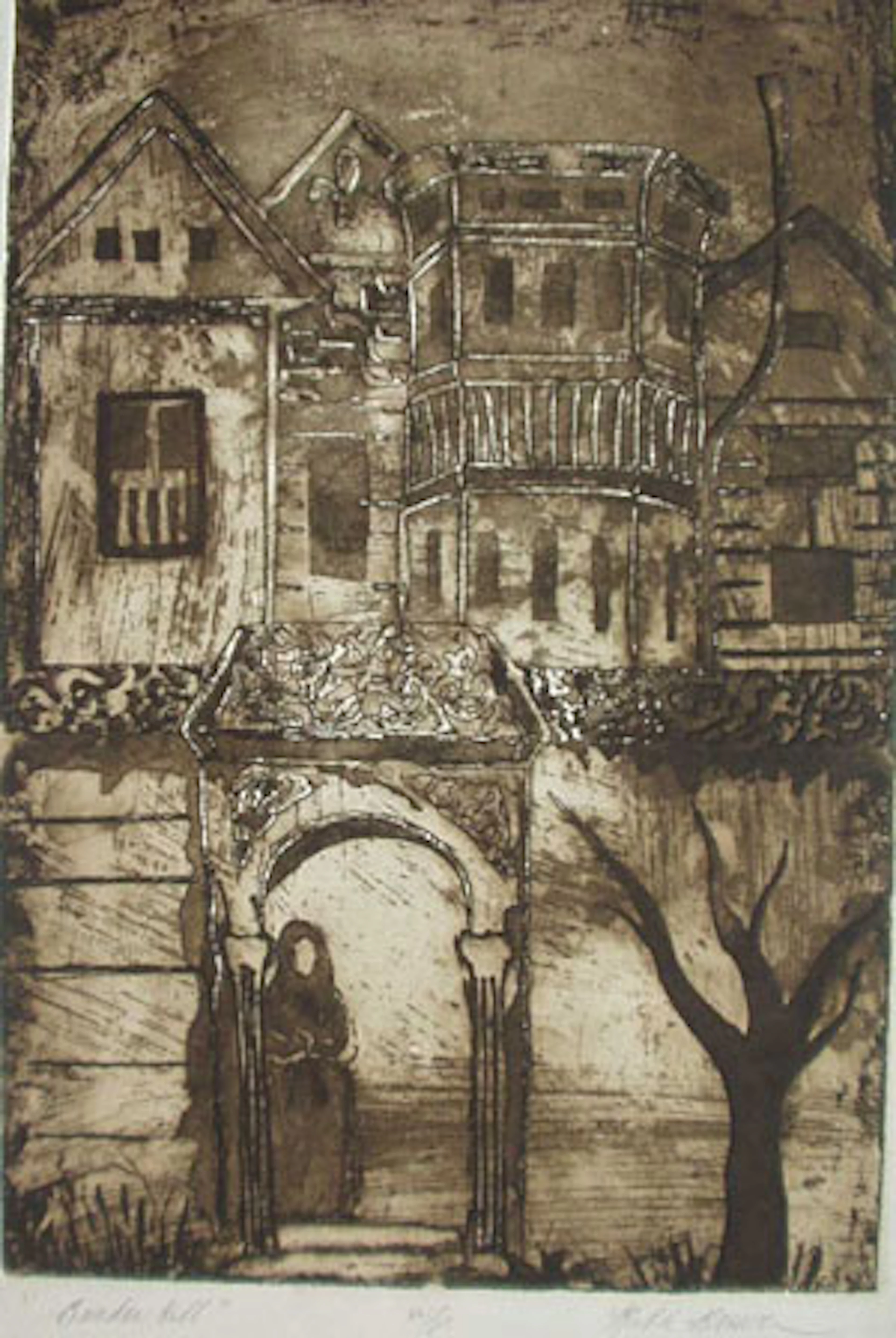 6 pieces., California Print Makers: Brewer, Ruth. "Bunker Hill." Proof. Etching, 13 1/2 x 9 inches; 343 x 228 mm, good margins. Signed...