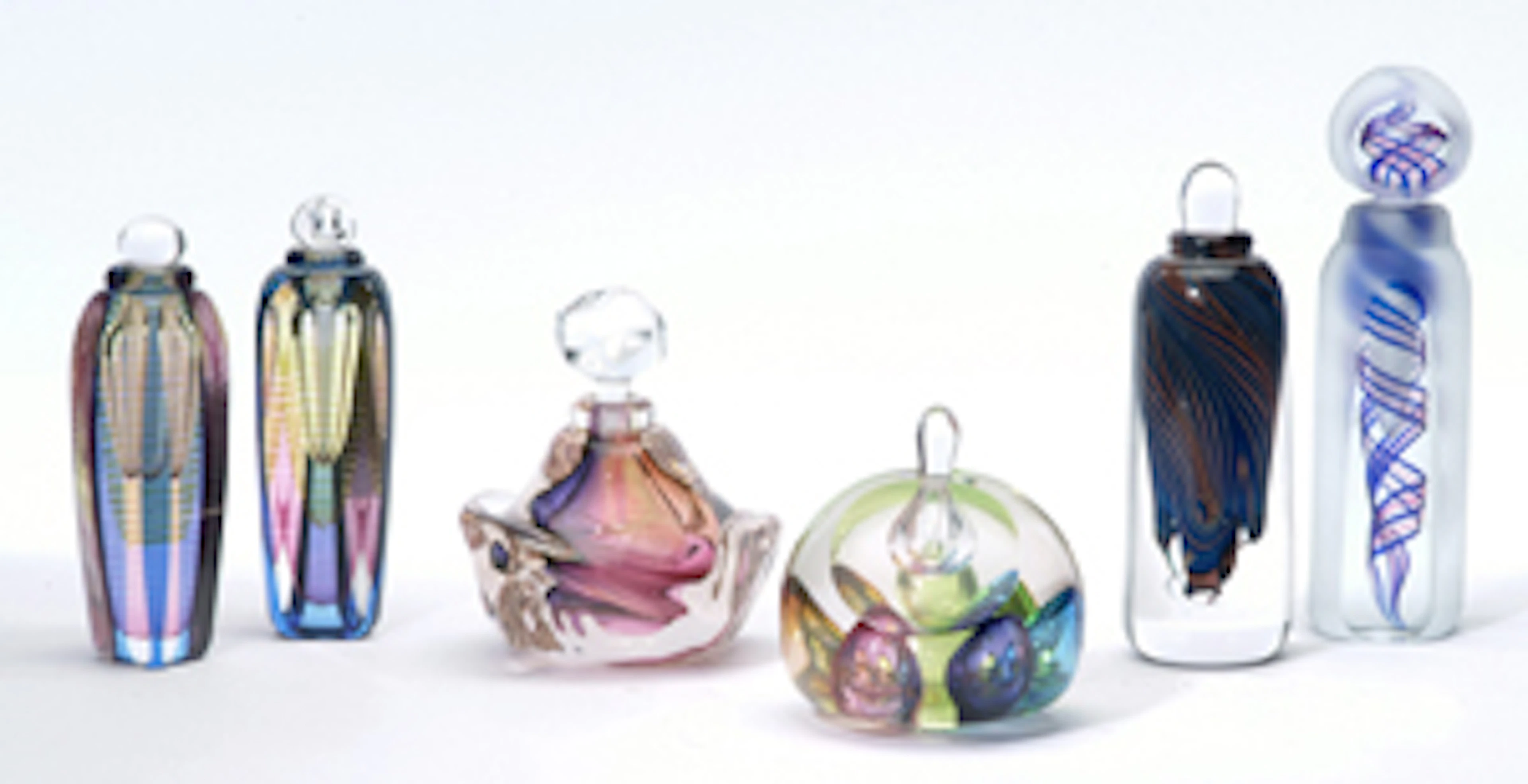 A LOT OF STUDIO GLASS PERFUMES, Blown glass; six pieces, indistinctly signed "Michael David Kit Karbler 68434, Michael David Kit Karbler...