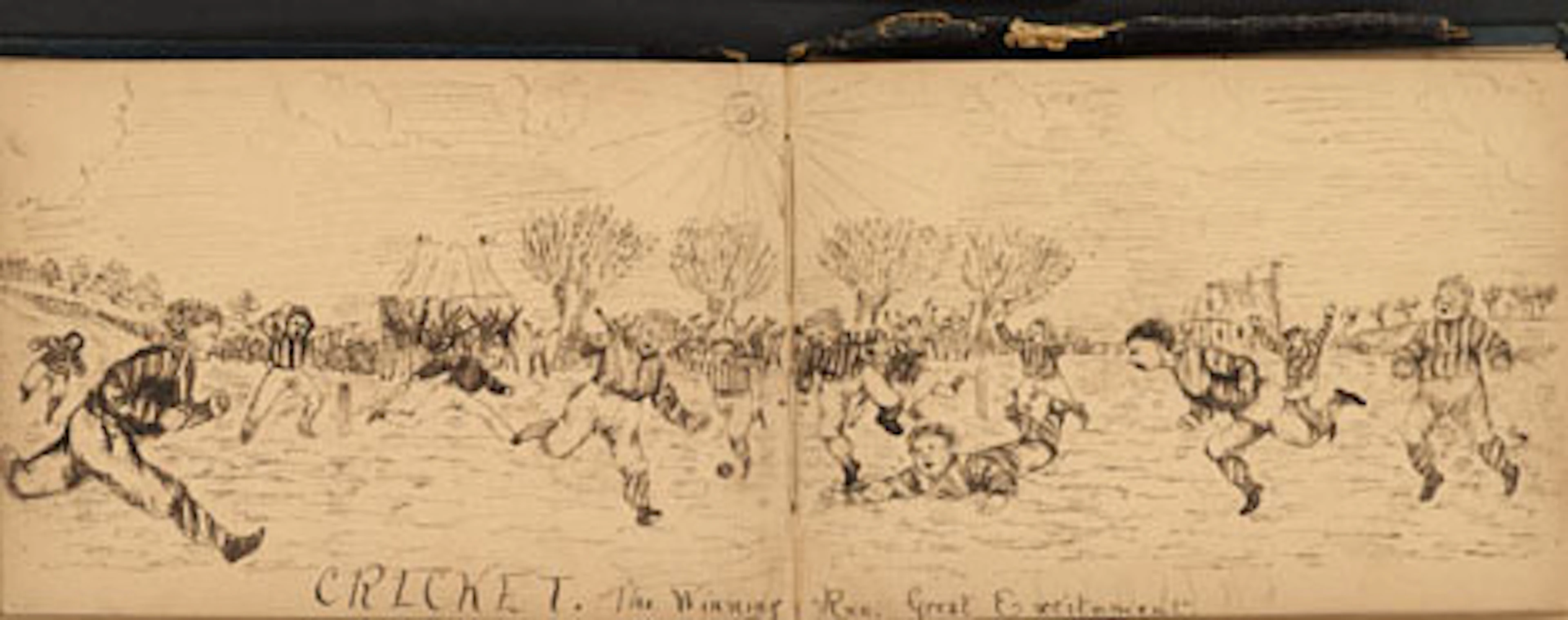 1 vol., Original Pen & Ink Drawing Book. Spencer, William. Village Boys and Their Amusements. N.p., 1889. Oblong 12mo, morocco-backed...