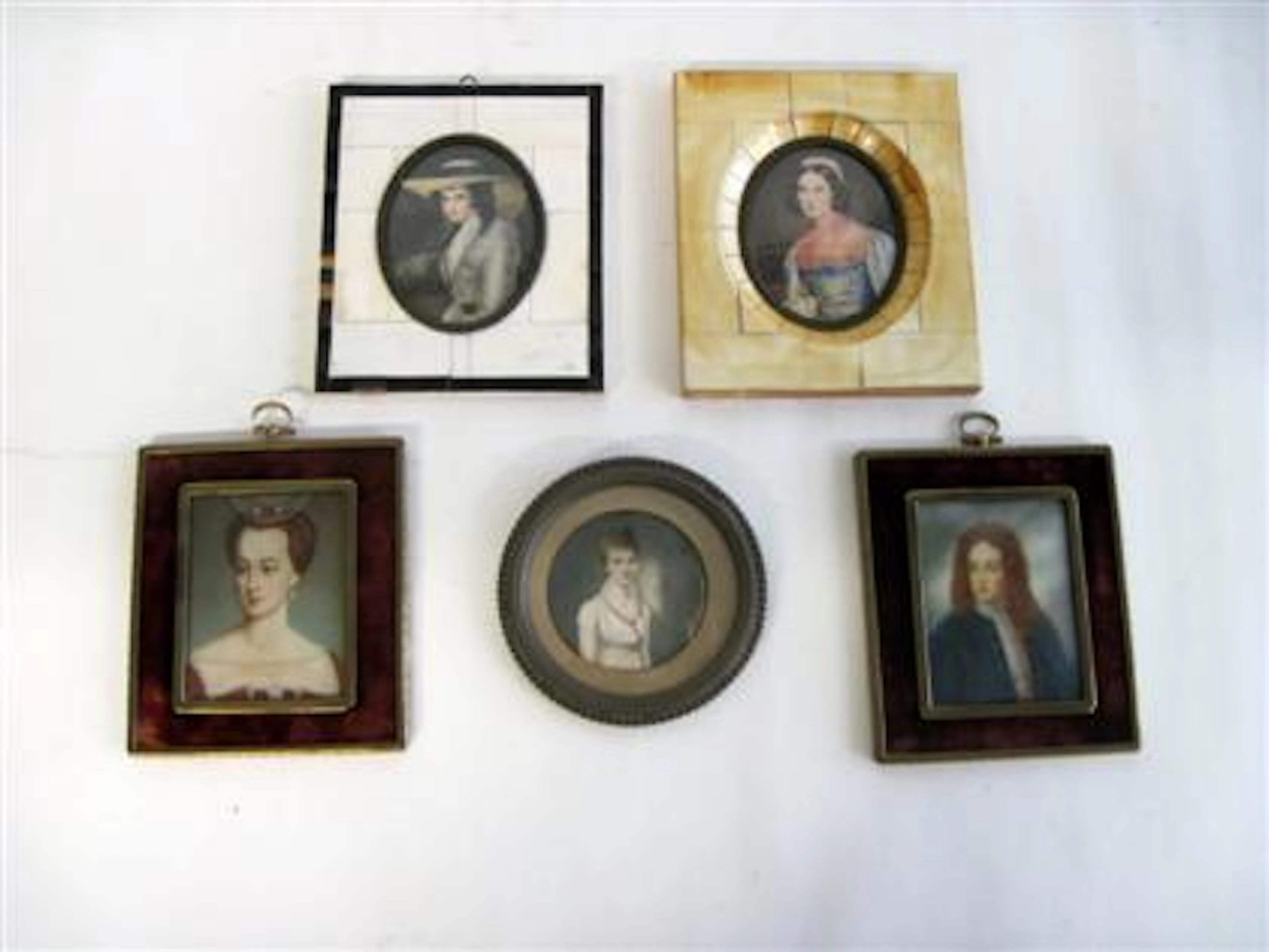 Group of five Continental miniature portraits, 19th/ 20th century