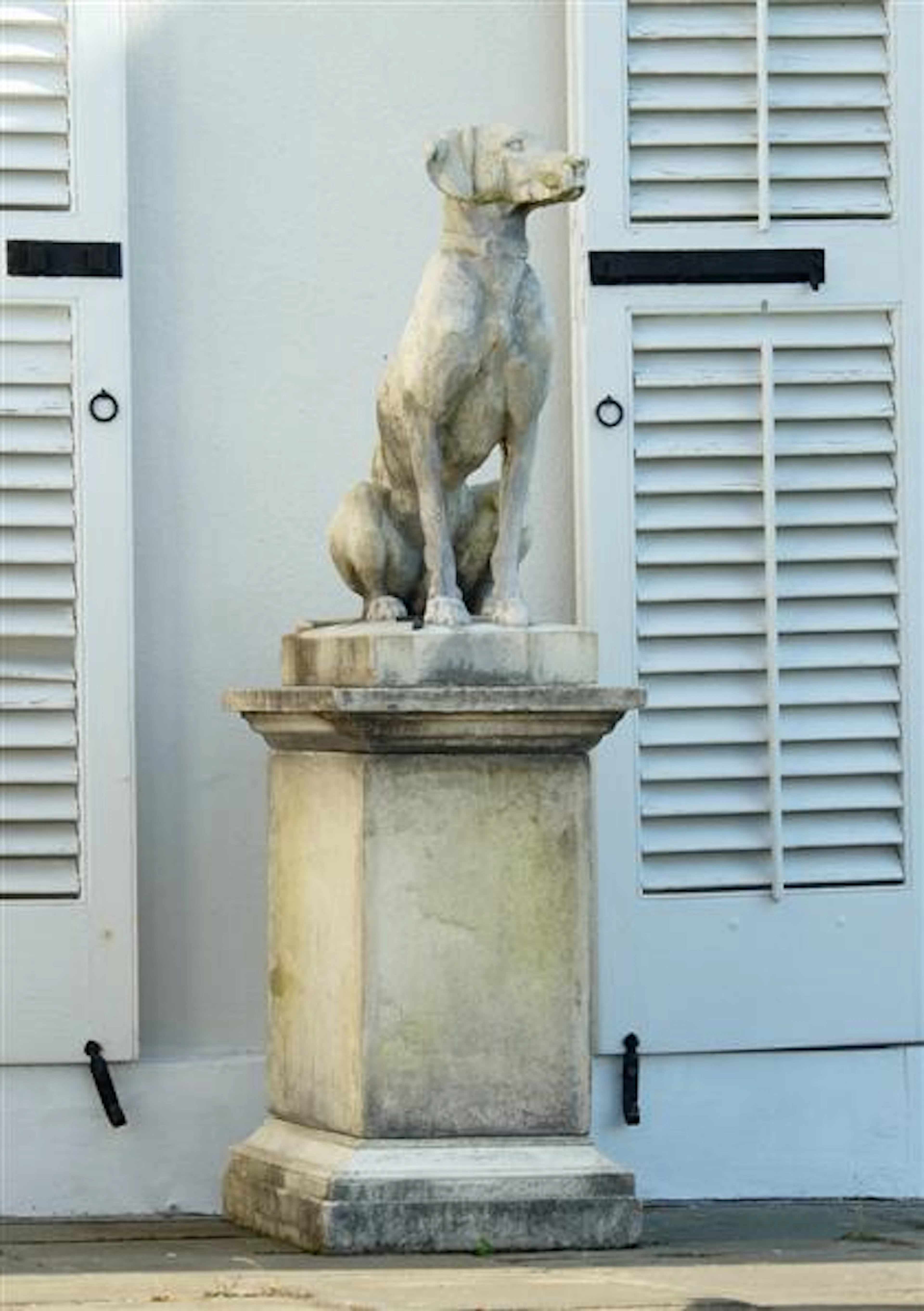 Good pair of cast iron and composition models of hounds, 19th century, indistinct and manufacturers mark to base