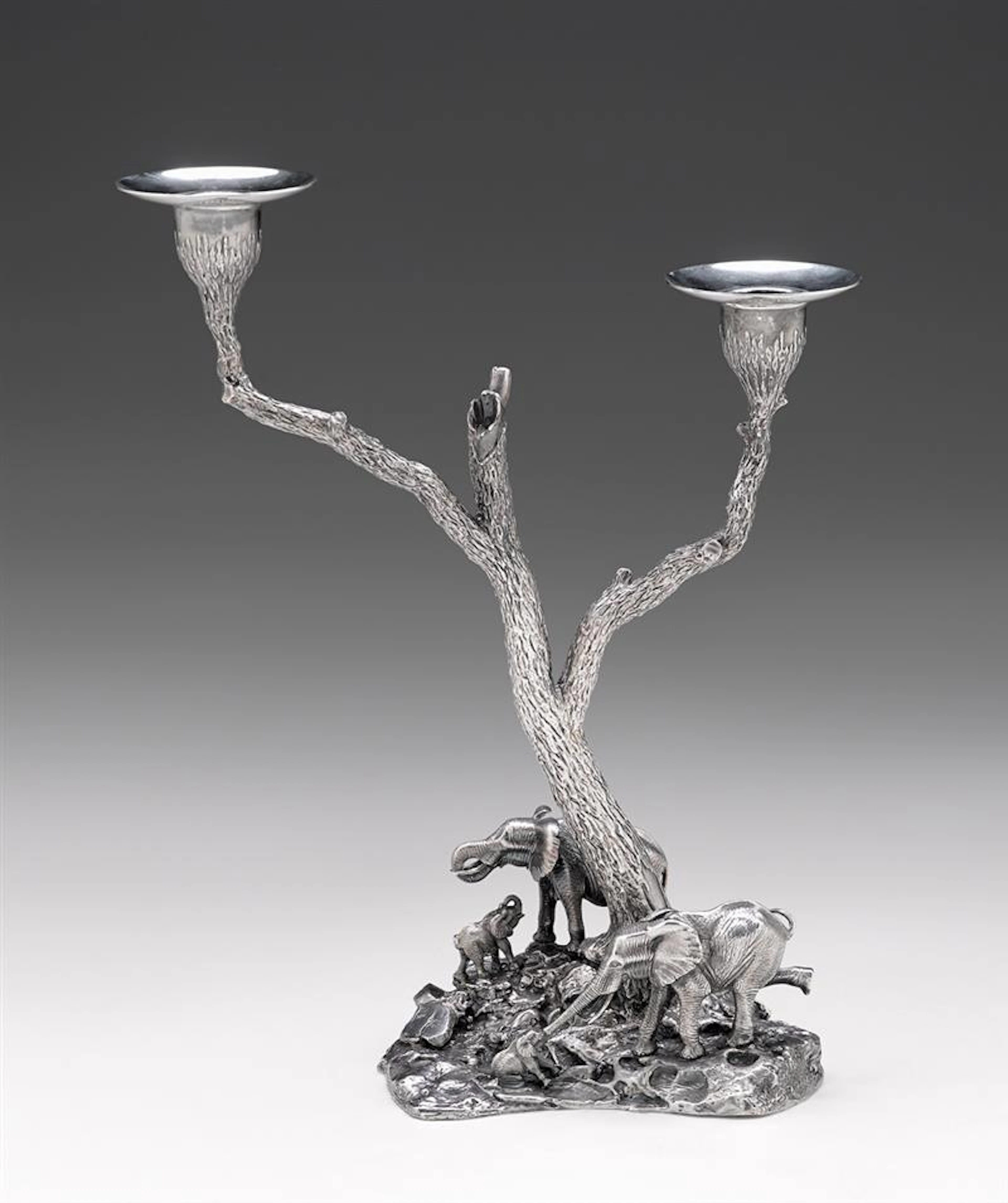 African silver elephant and mopane tree candelabra, patrick mavros, zimbabwe, 1994