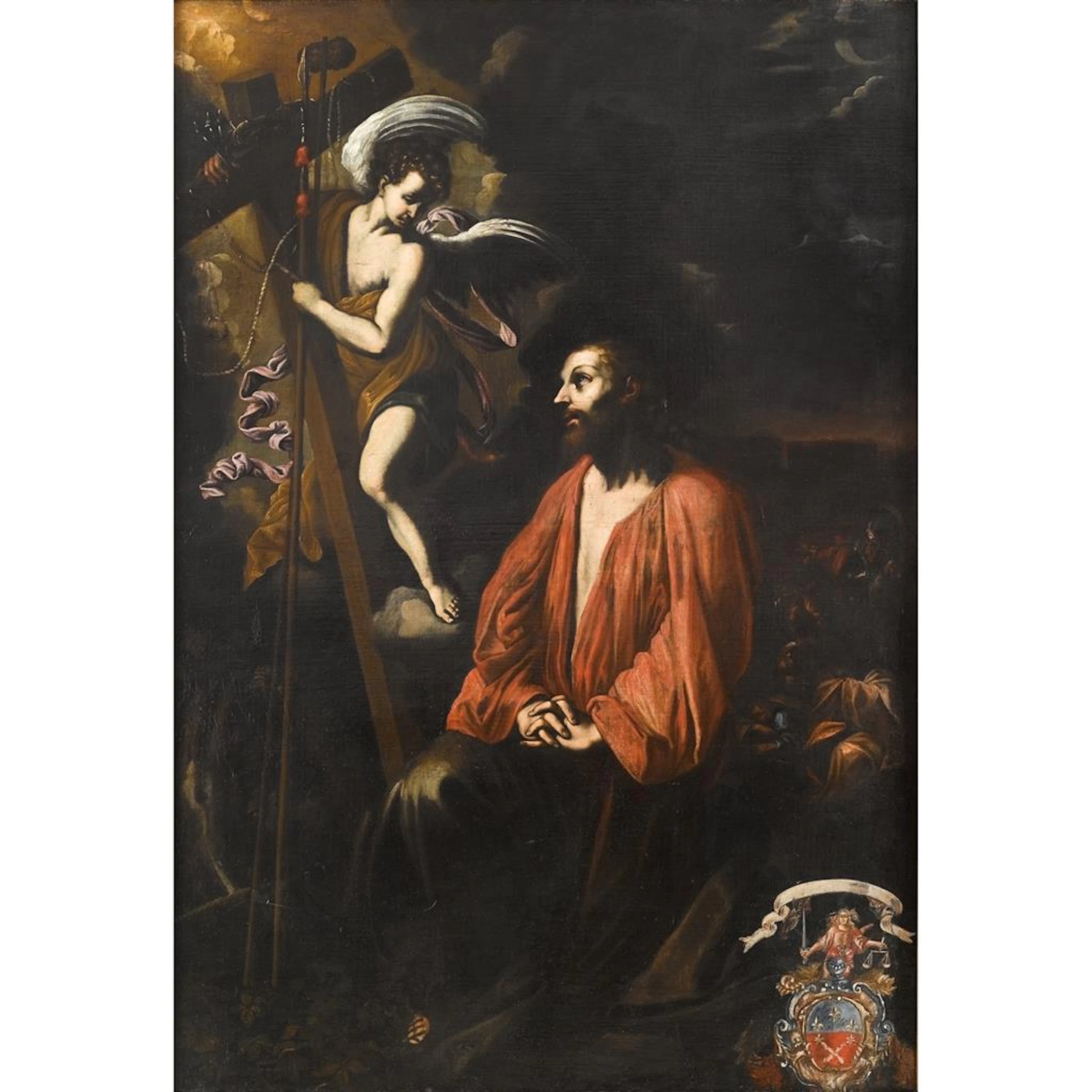 Angel With Praying Christ In Gethsemane Garden