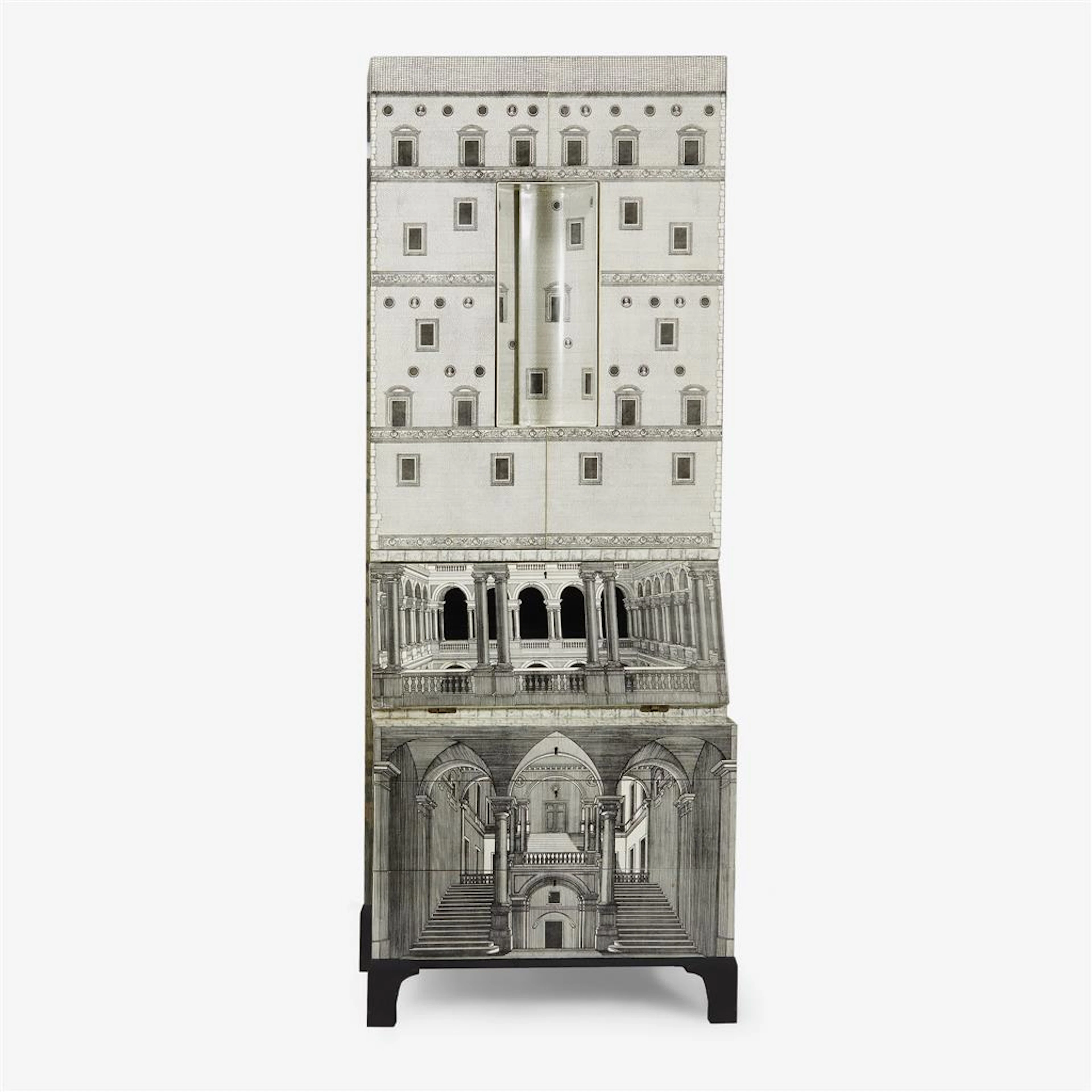 Lithographically-Printed And Painted Wood With Applied Circular Tag Reading "Fornasetti Milano".