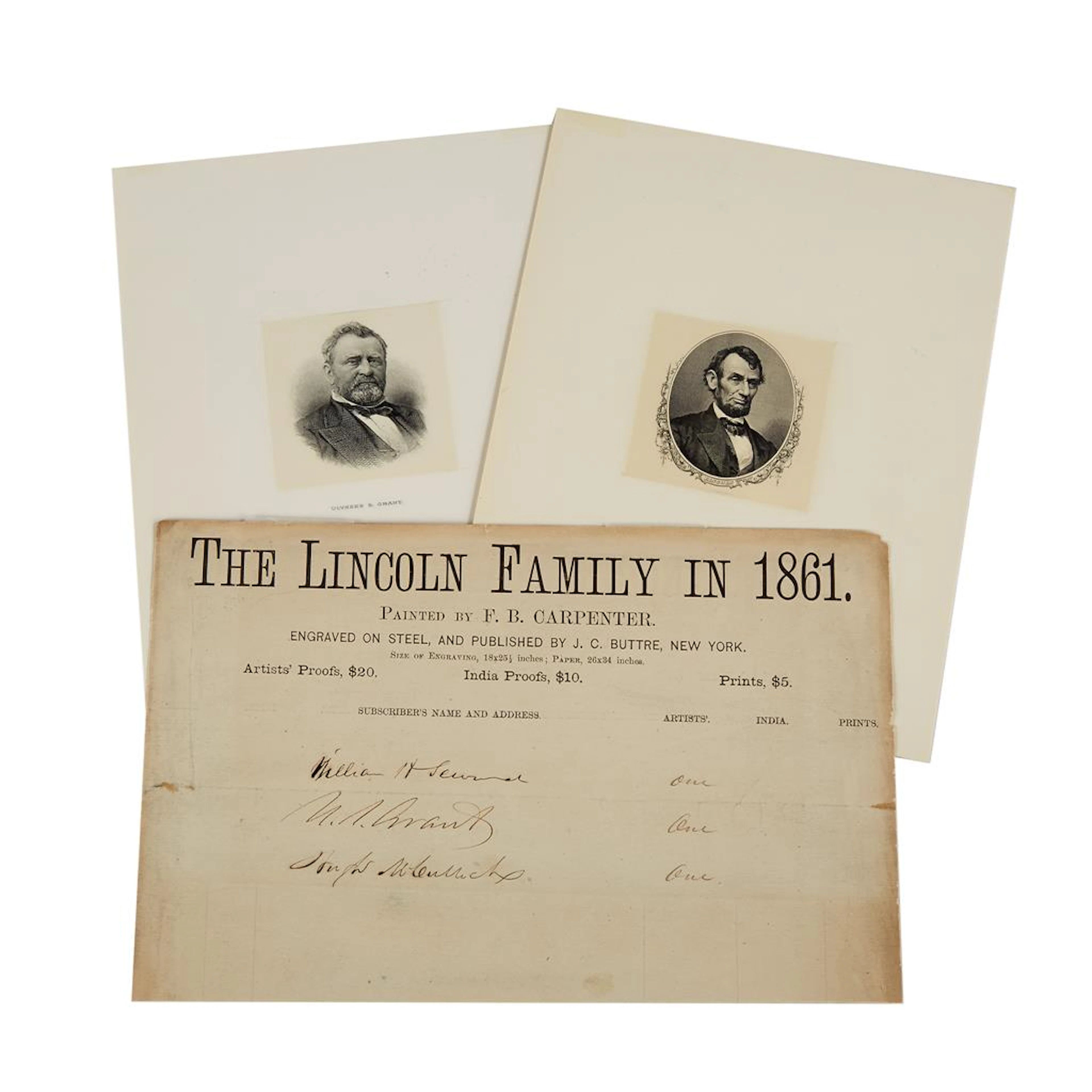 (American Manuscripts & Autographs) Lot. Abraham Lincoln, et al: Mezzotint Engraving, [The Lincoln Family] 13 x 9 1/2 inches; 330 x...