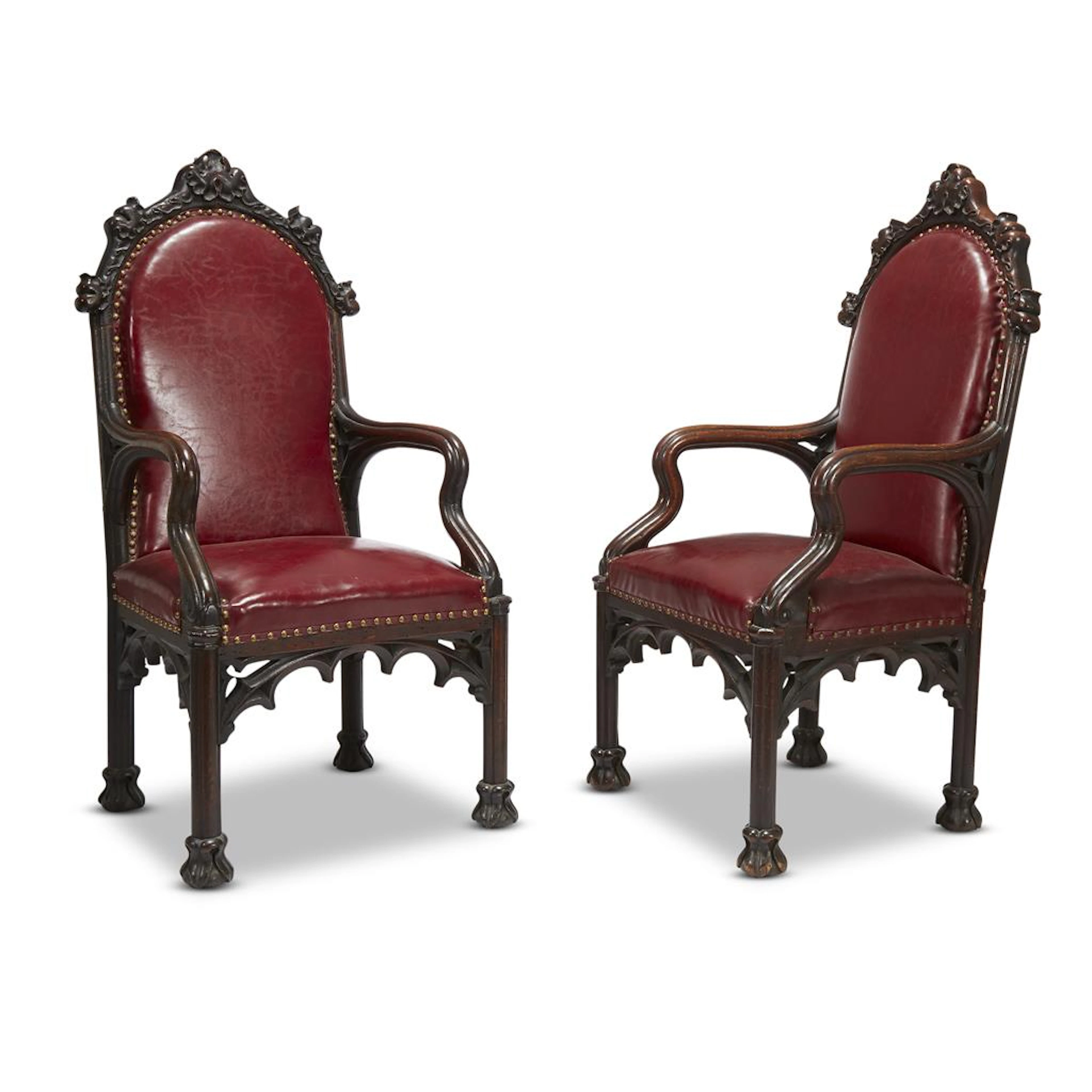 Two Herrick-Maynard-Hatch Gothic Revival carved oak armchairs Designed by Alexander Jackson