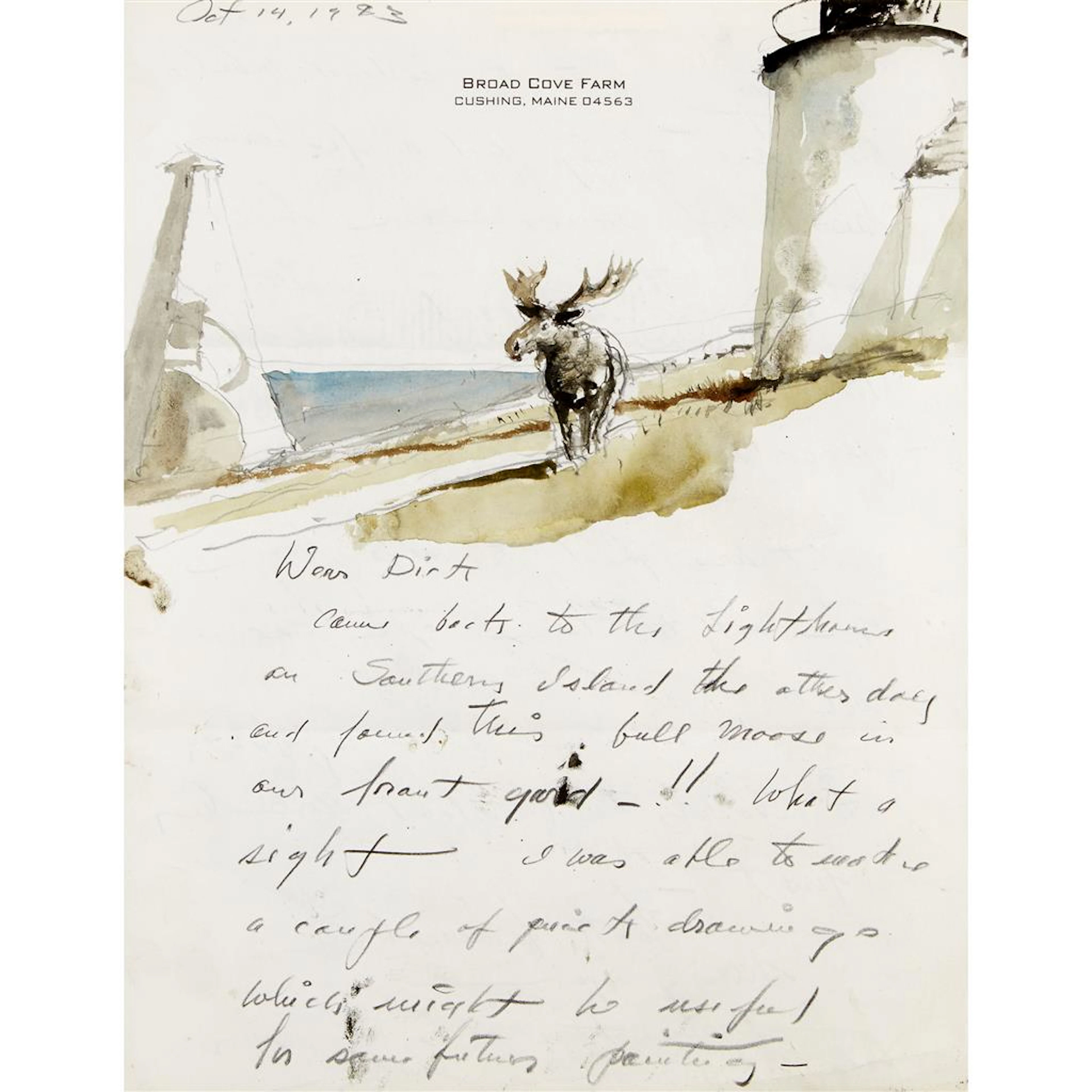 ANDREW WYETH (american 1917–2009) "LETTER TO RICHARD CARR" Dated 'Oct 14