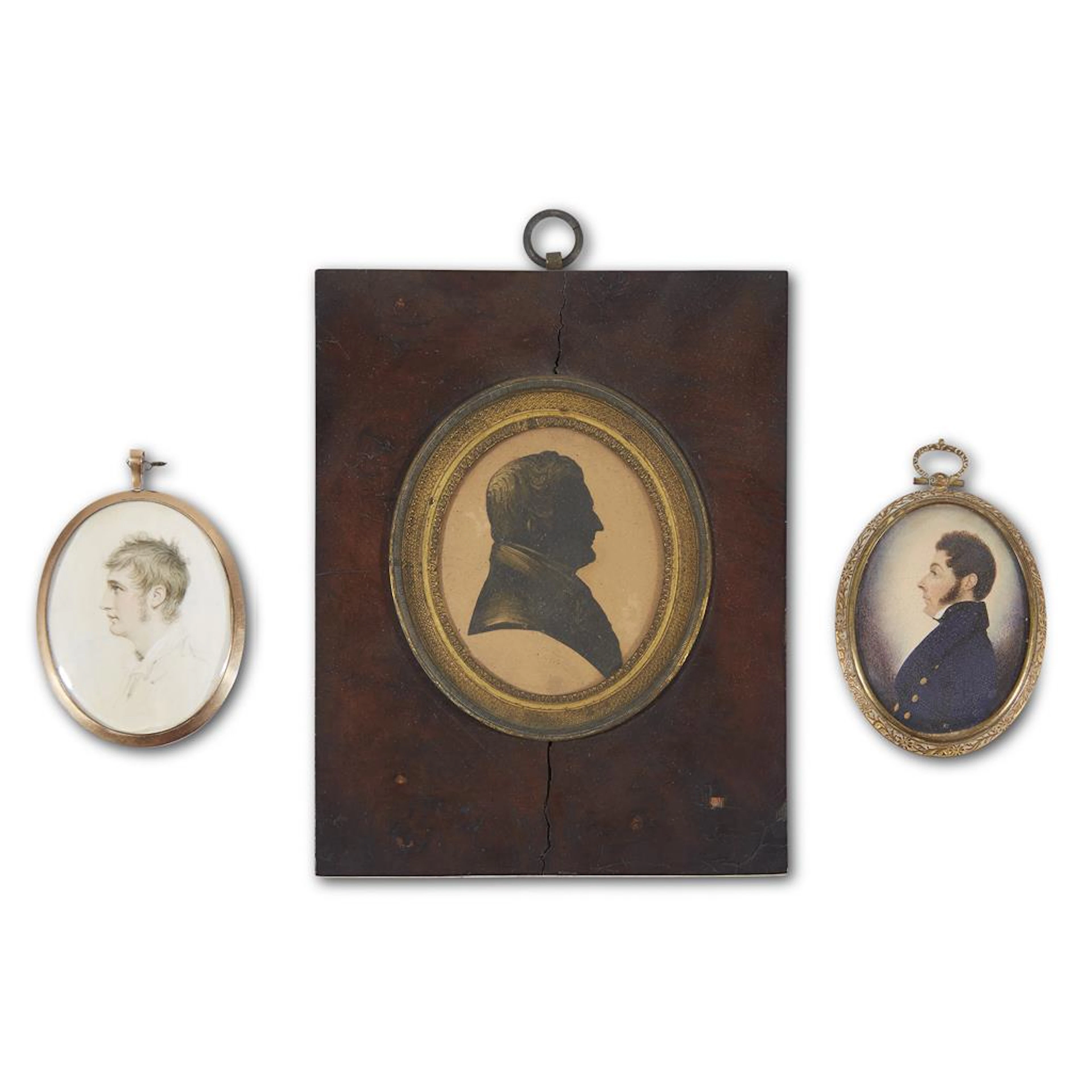 A silhouette and two miniatures from the Lucas family, likely Baltimore, 19th century