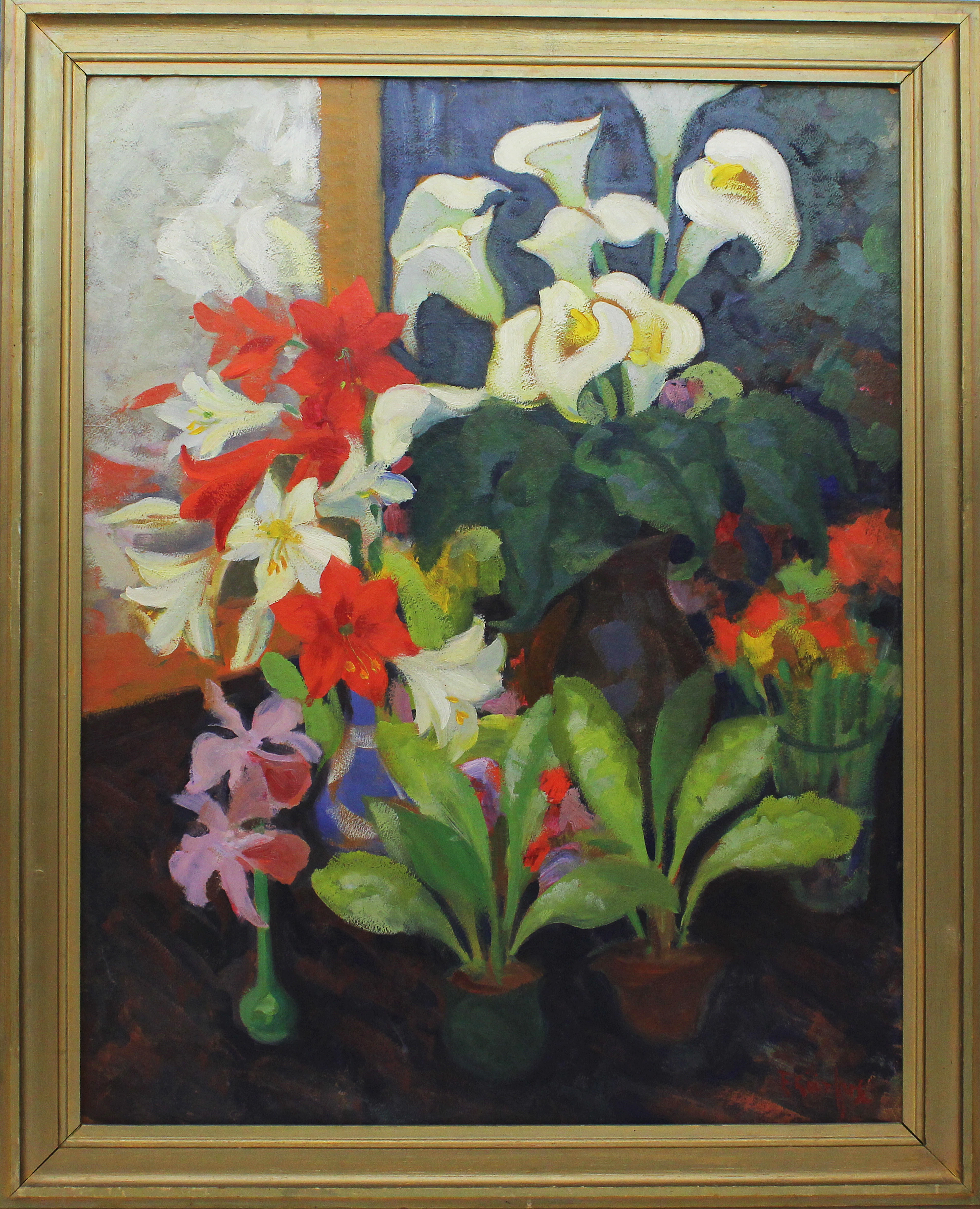 FRITZ KÄRFVE. Blomsterstilleben. Olja på pannå. Signerad F. Kärfve.