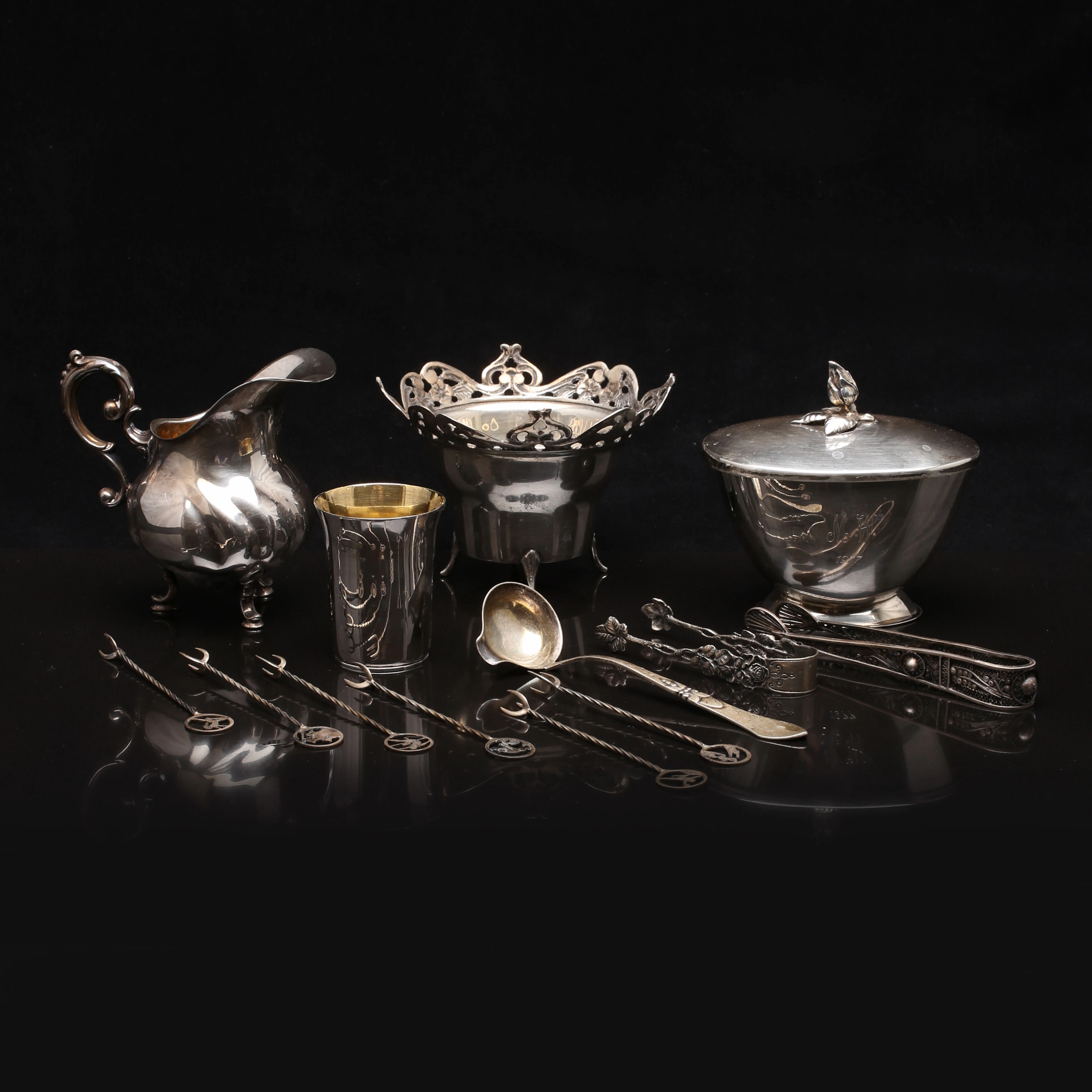PARTI SILVER, 13 delar, bl, a lockask, Otto Wolter, Tyskland, 1900-tal.