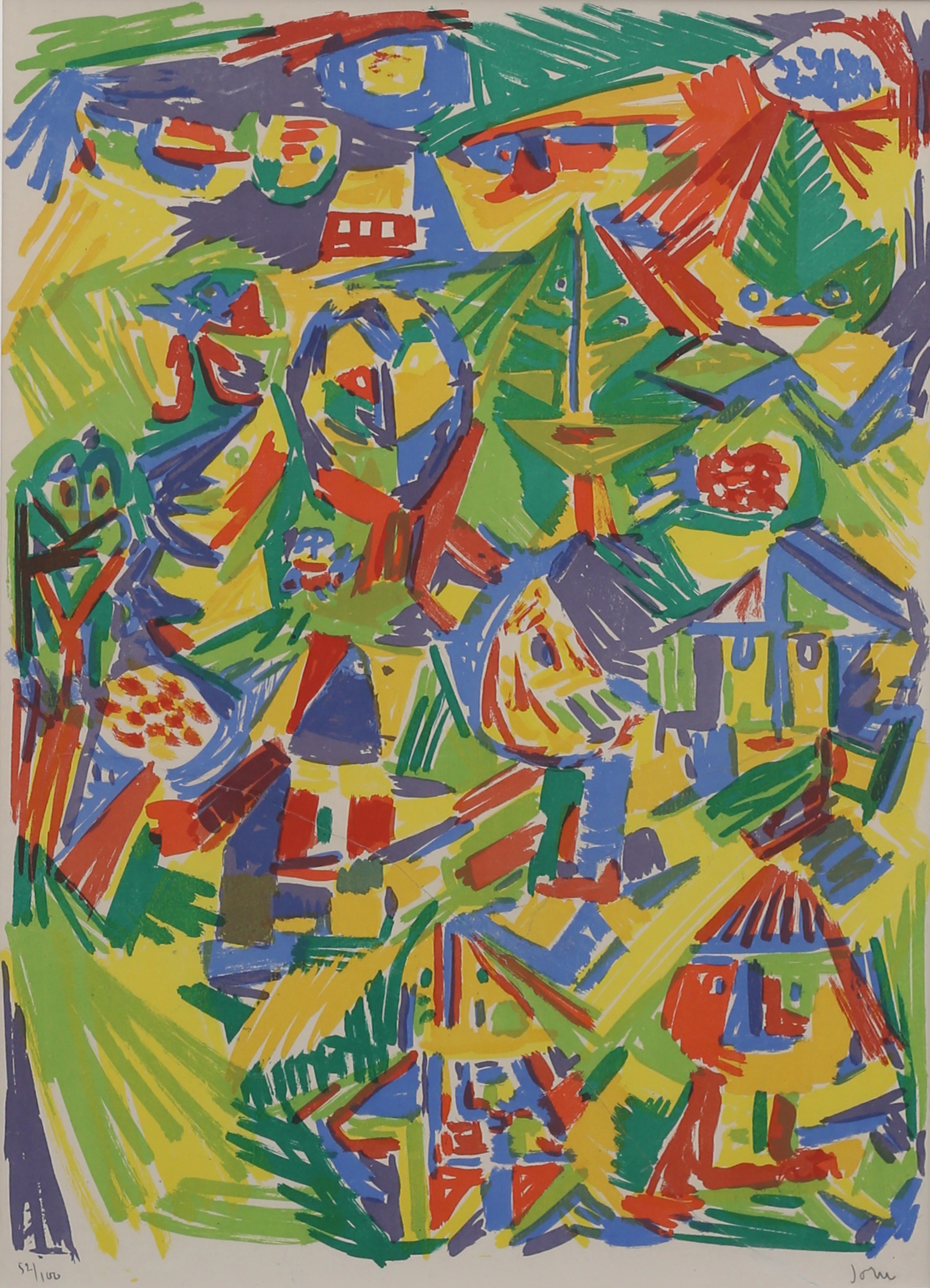 ASGER JORN (1914-1974). Komposition, färglitografi nr 52/100, signerad Jorn.