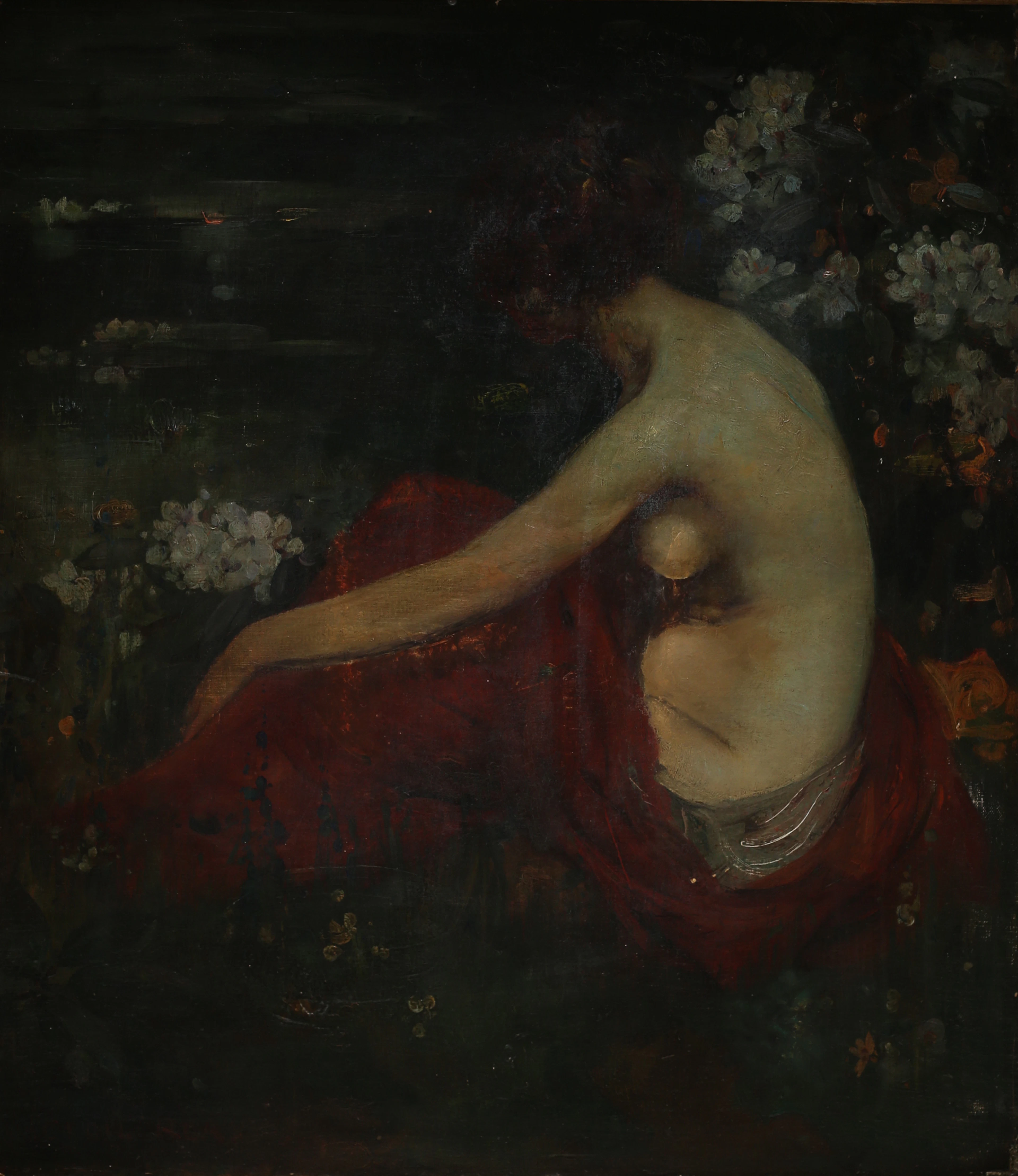 CECIL REA (1860-1935). "Nymph in a Woodland Glade", olja på duk, signerad.