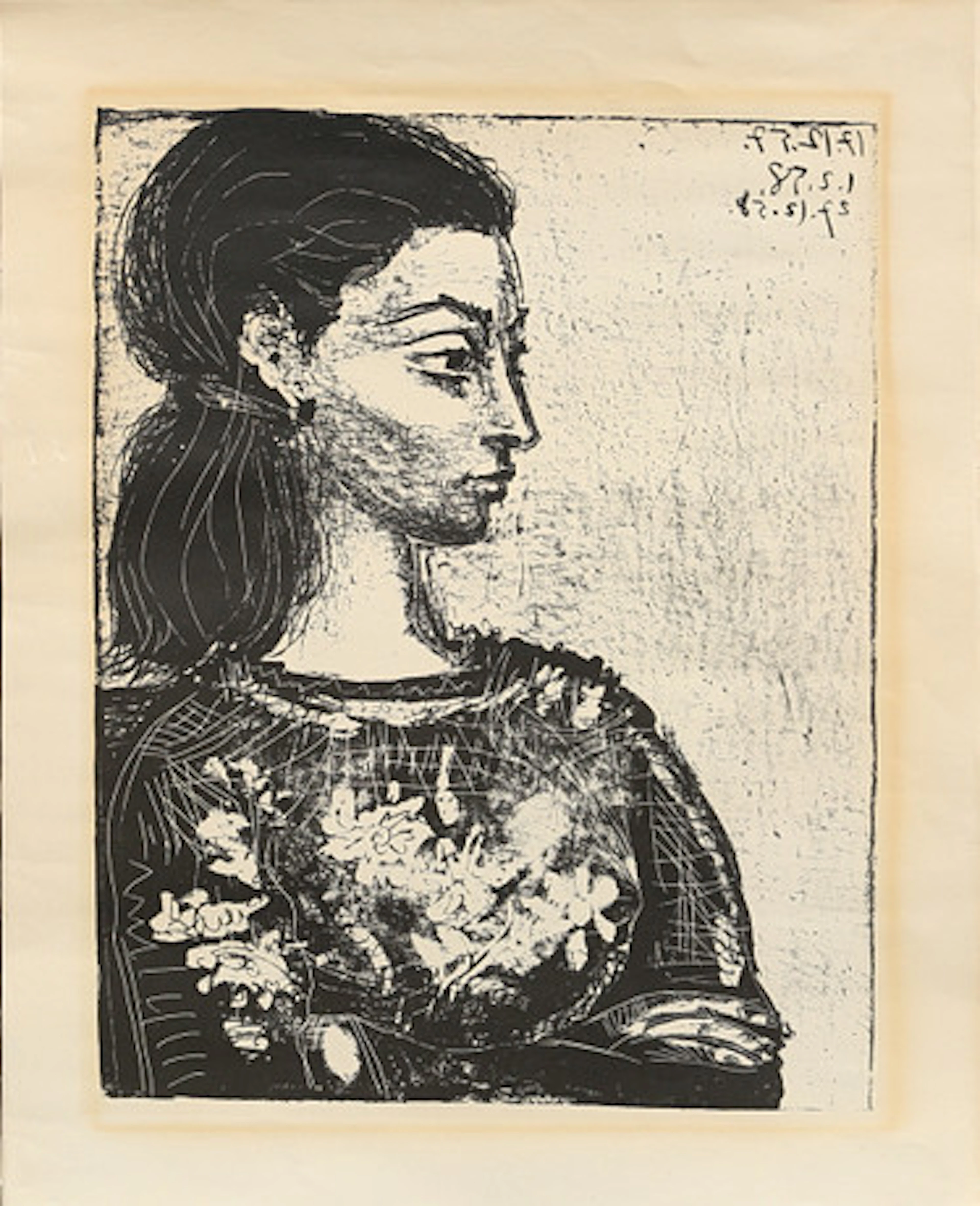 PABLO PICASSO. Porträtt av Jacqueline Roqu…