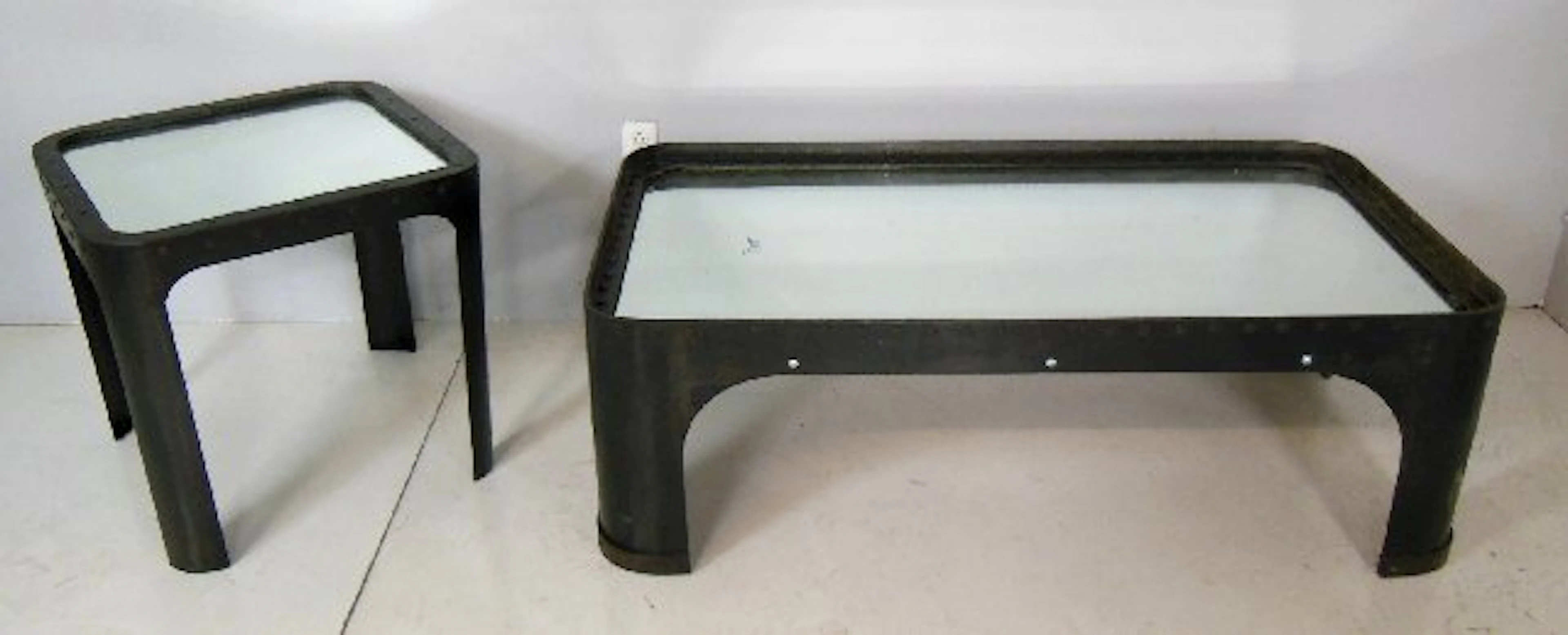 2 industrial metal mirror top tables