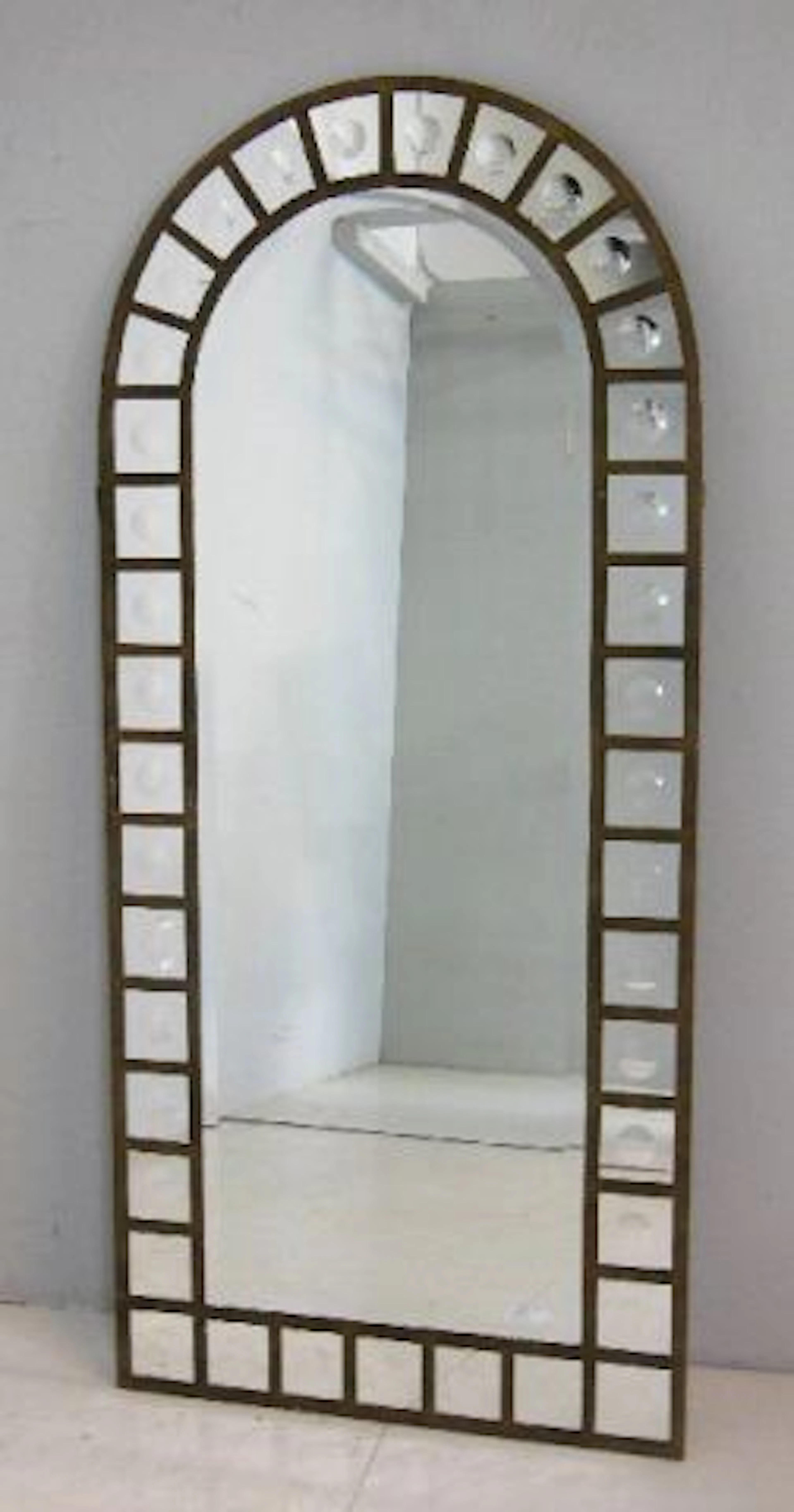 Tall metal industrial beveled mirror