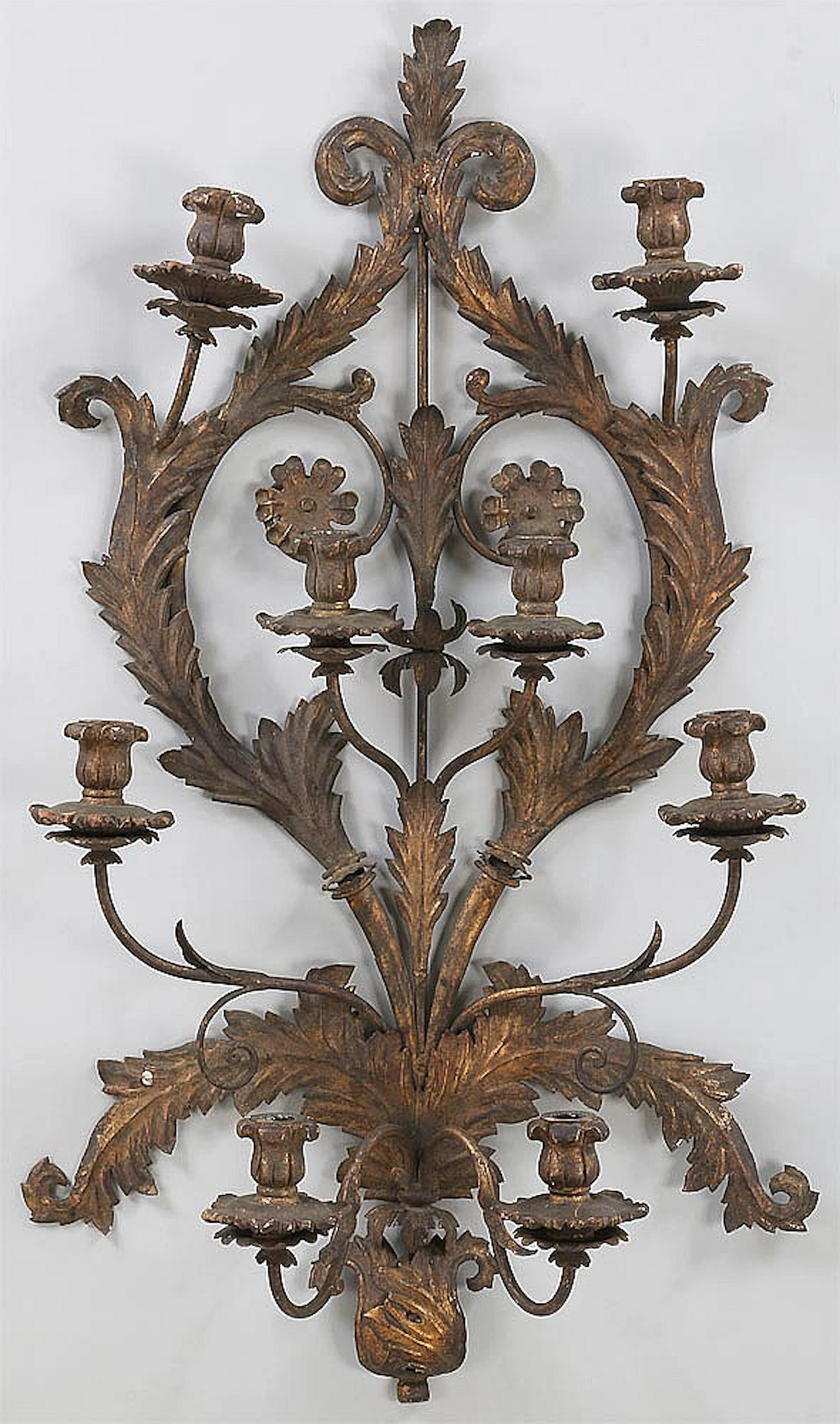 Large Venetian eight candle gilt tole wall sconce