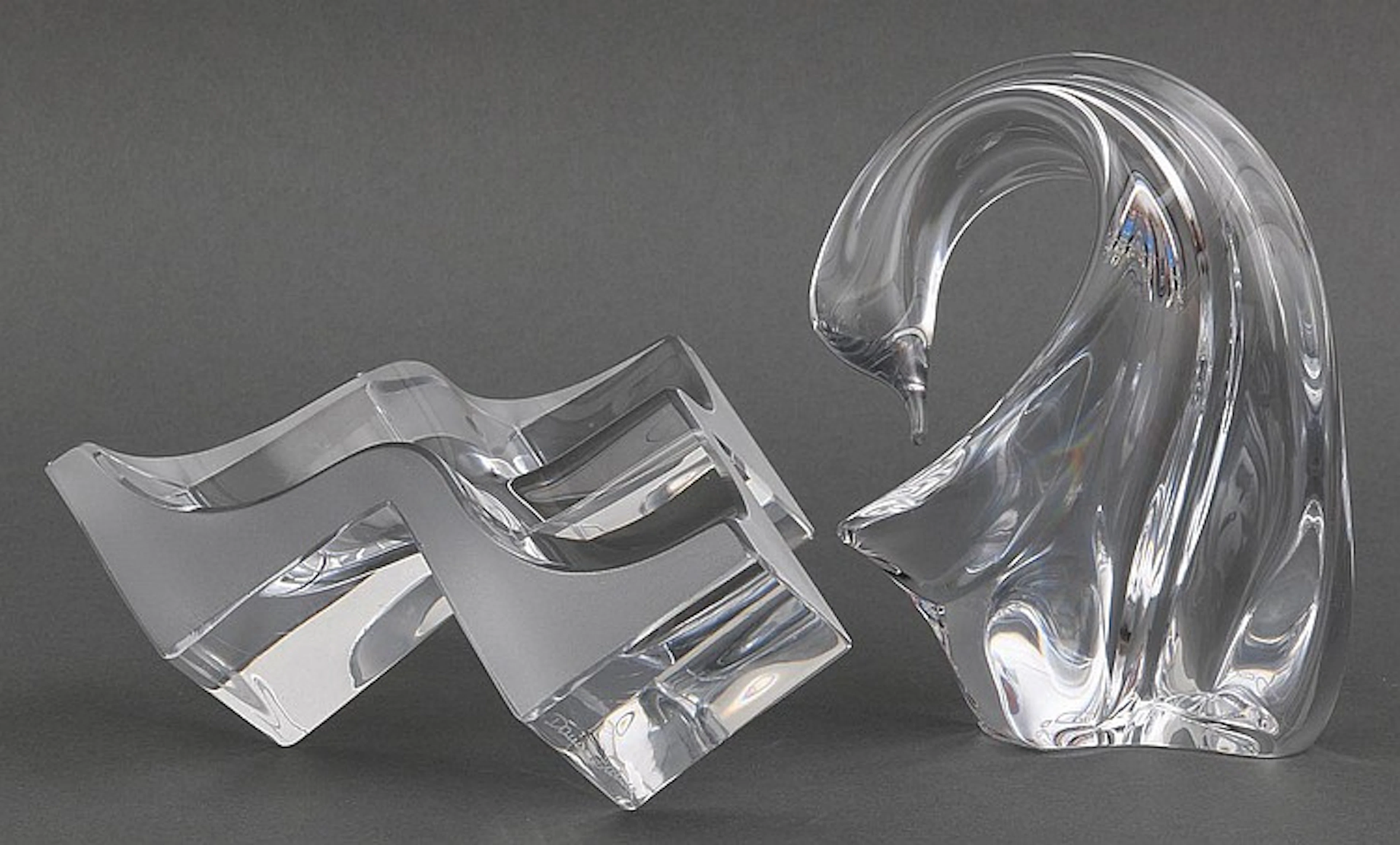 Group of (2) Daum modern crystal sculptures