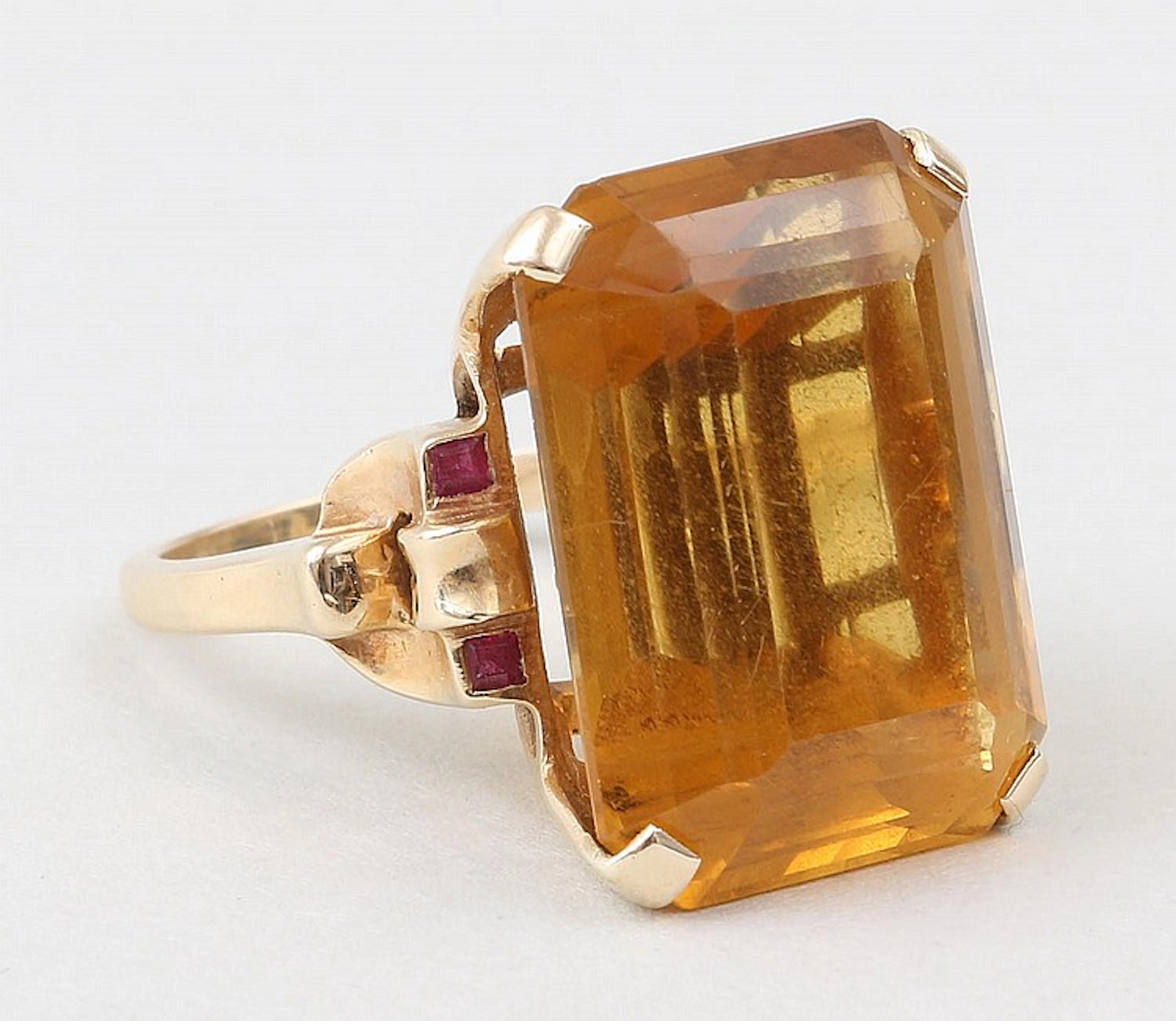 Art deco 26.6ct citrine ring set in 14k gold
