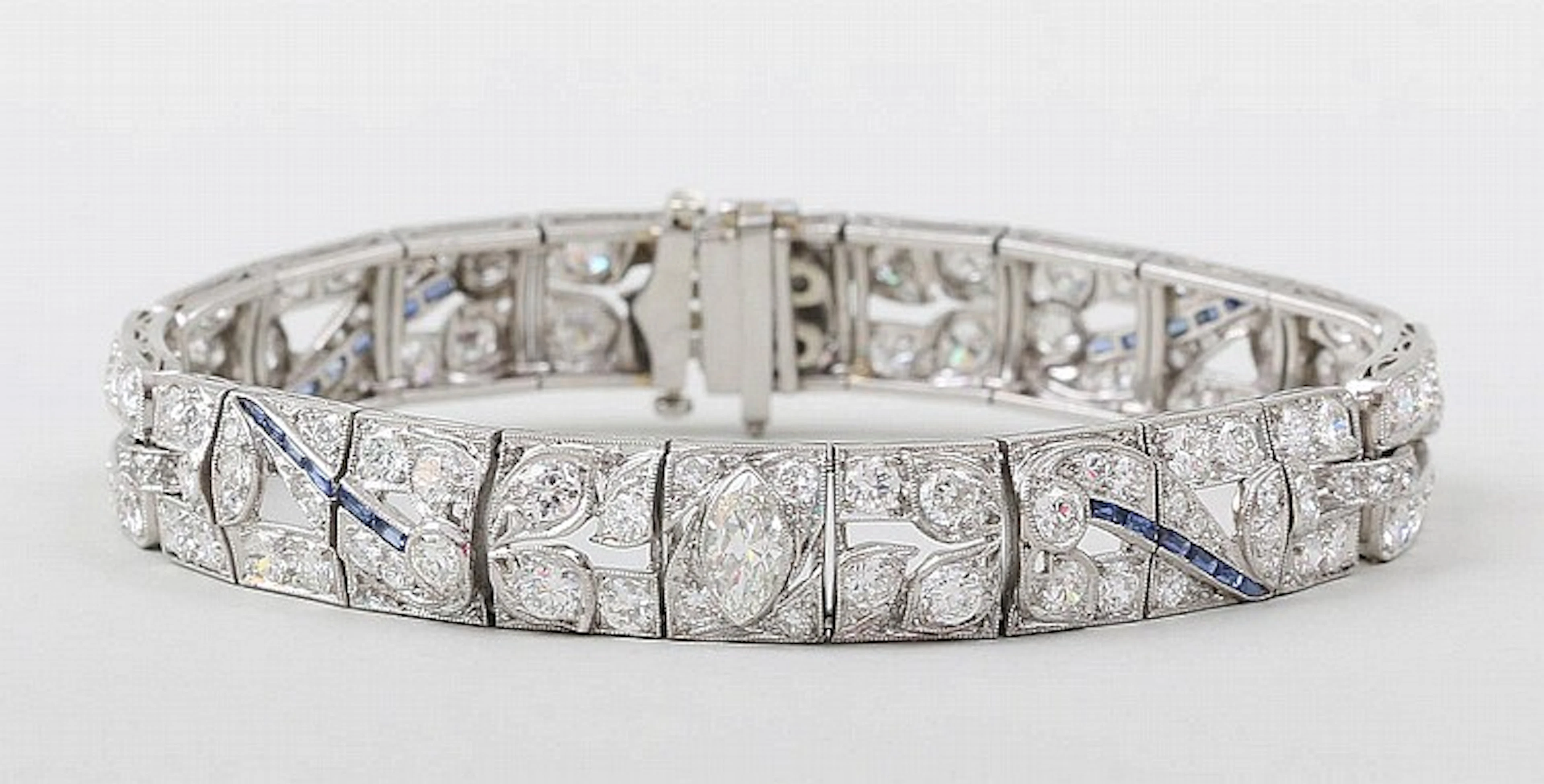 Art Deco diamond, sapphire, and platinum bracelet