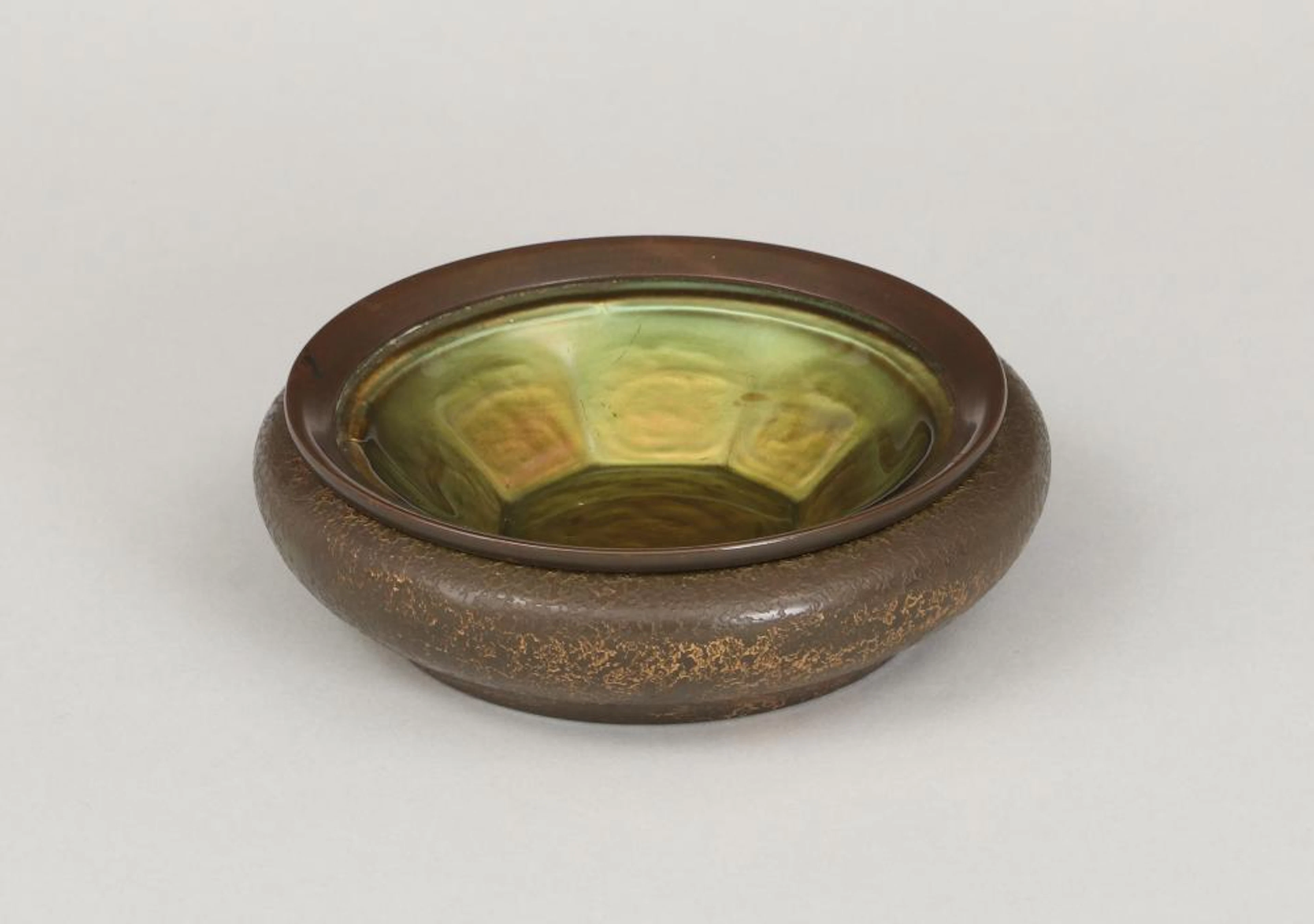 Tiffany Furnaces bronze and favrile glass ashtray