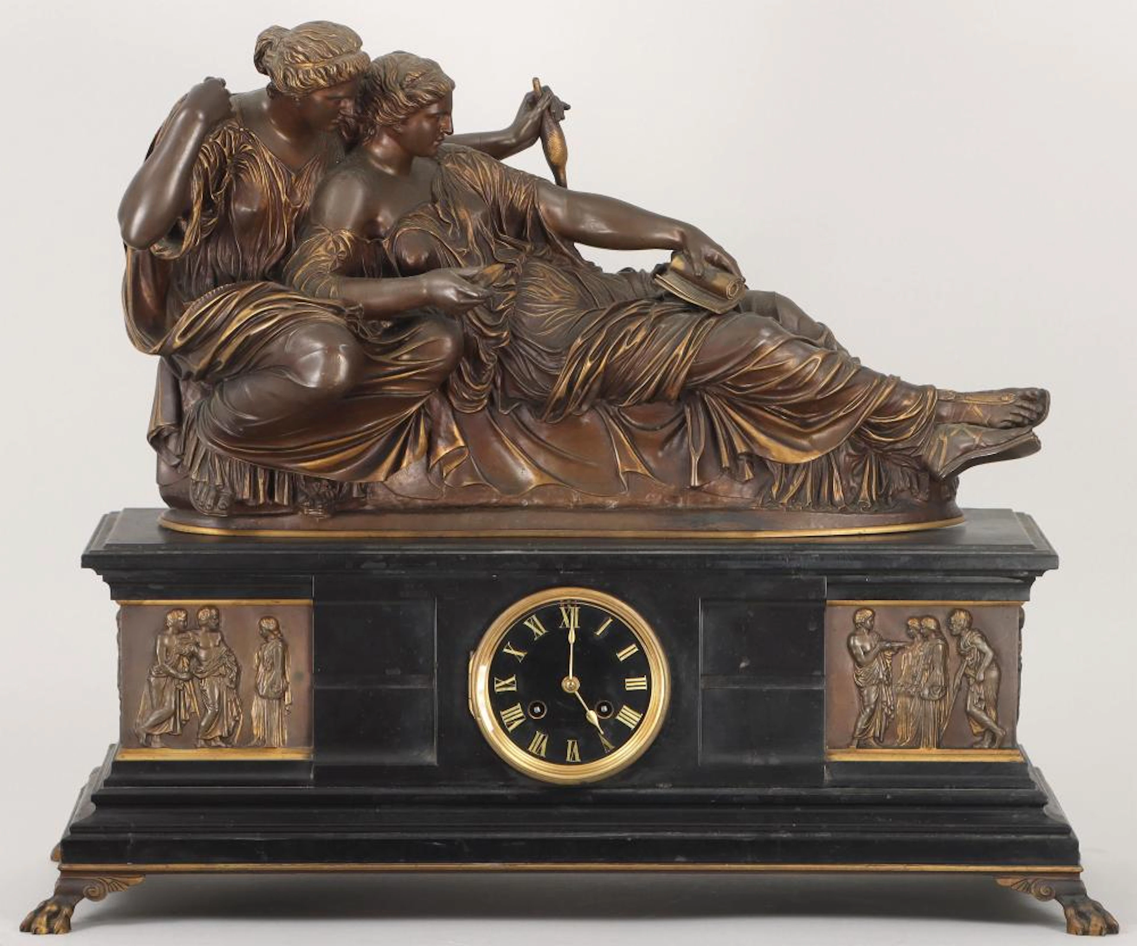 French Empire-style figural mantel clock