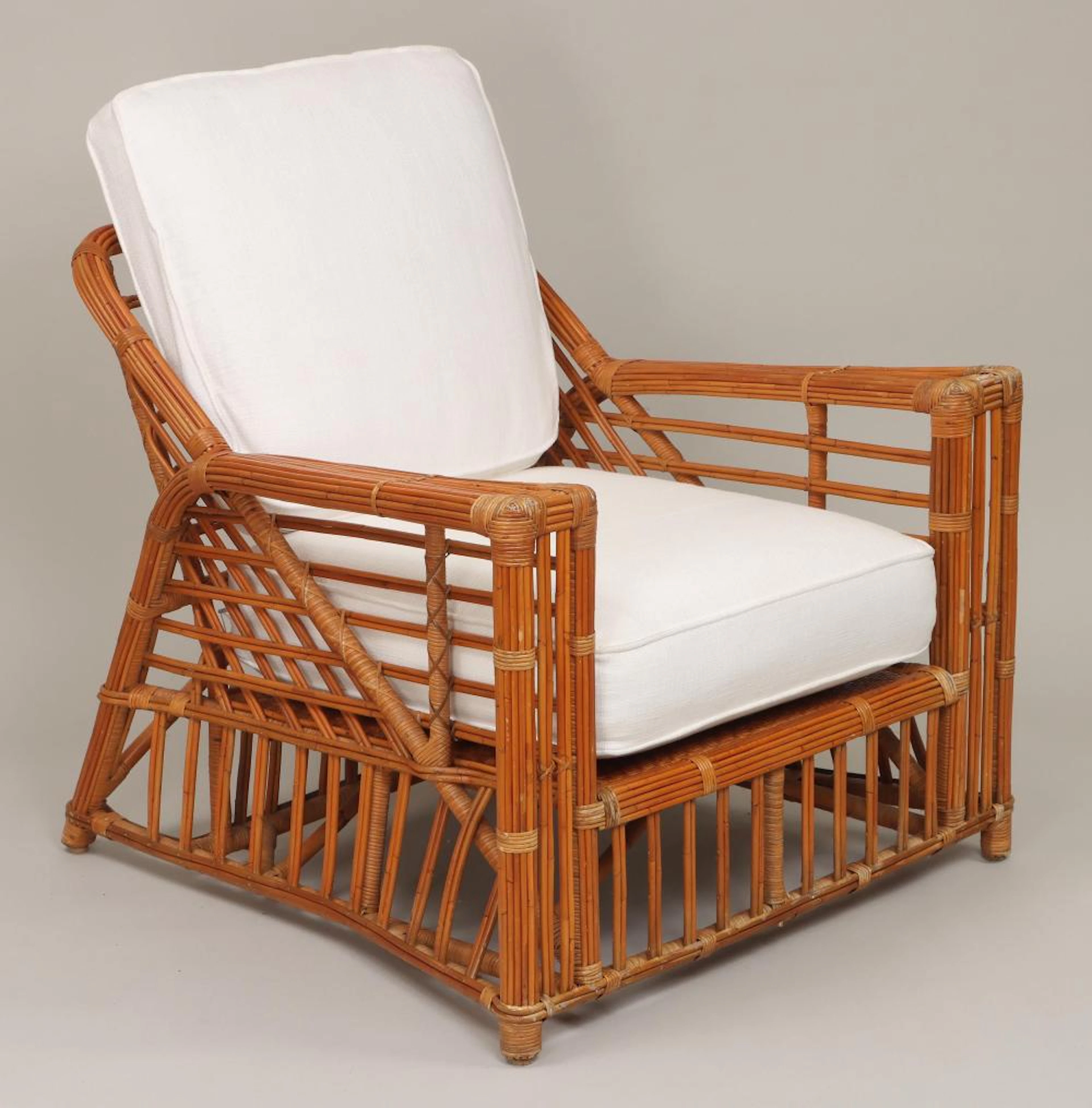 Rattan and bamboo lounge armchair