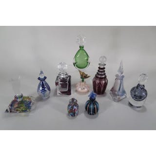 Group of Colored Glass Perfume Bottles