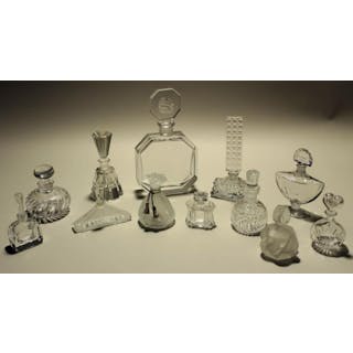 Group of Clear Perfume Bottles, mainly French