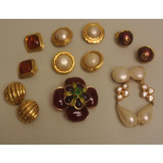 6 Pairs of Chanel Clip Earrings & Chanel Pin