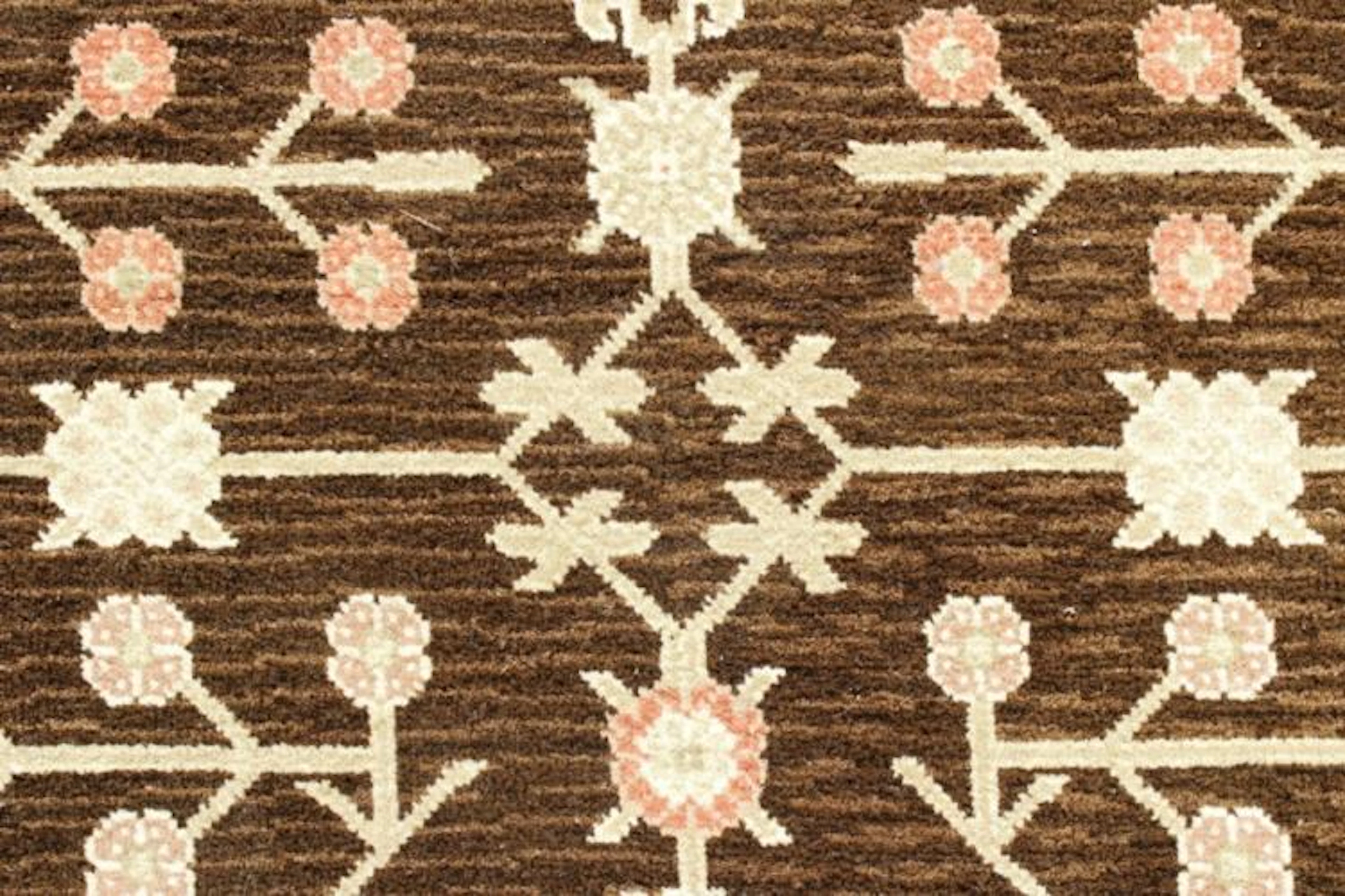 Arts & Crafts Style Carpet, Brown Fld w Flowers