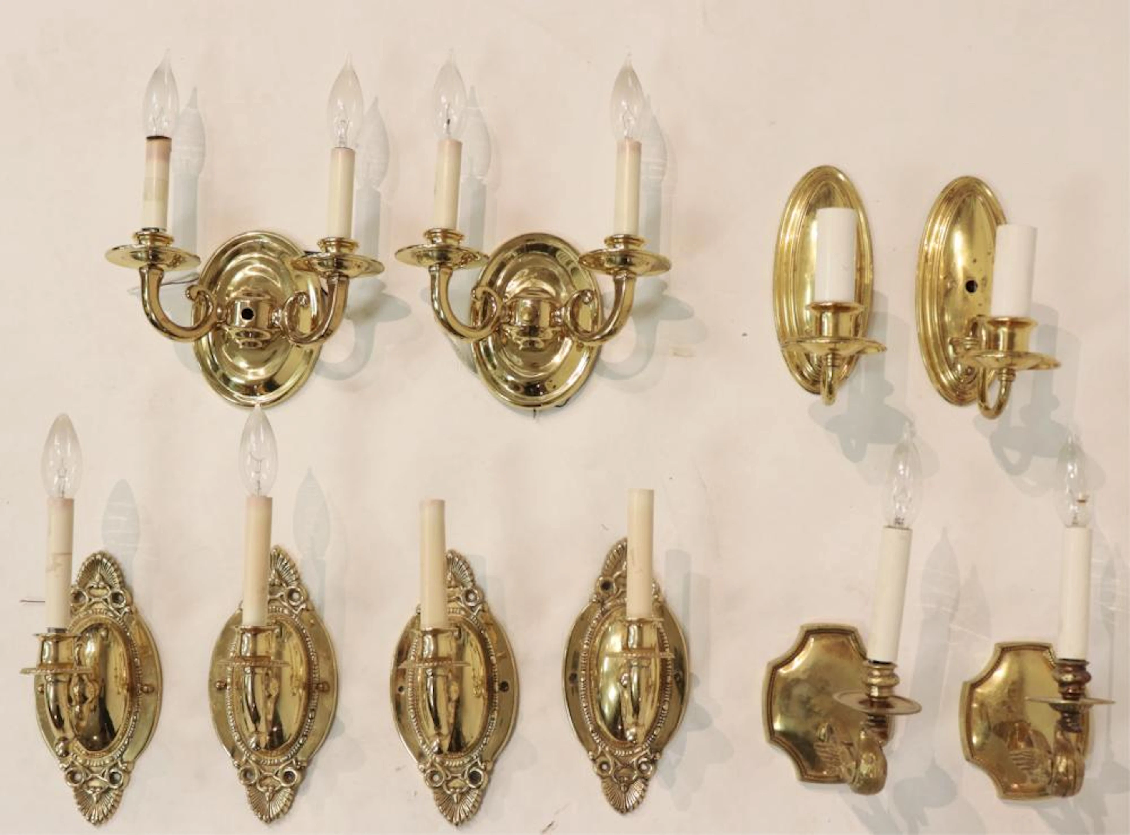 5 PAIRS OF TRADITIONAL STYLE BRASS WALL SCONCES