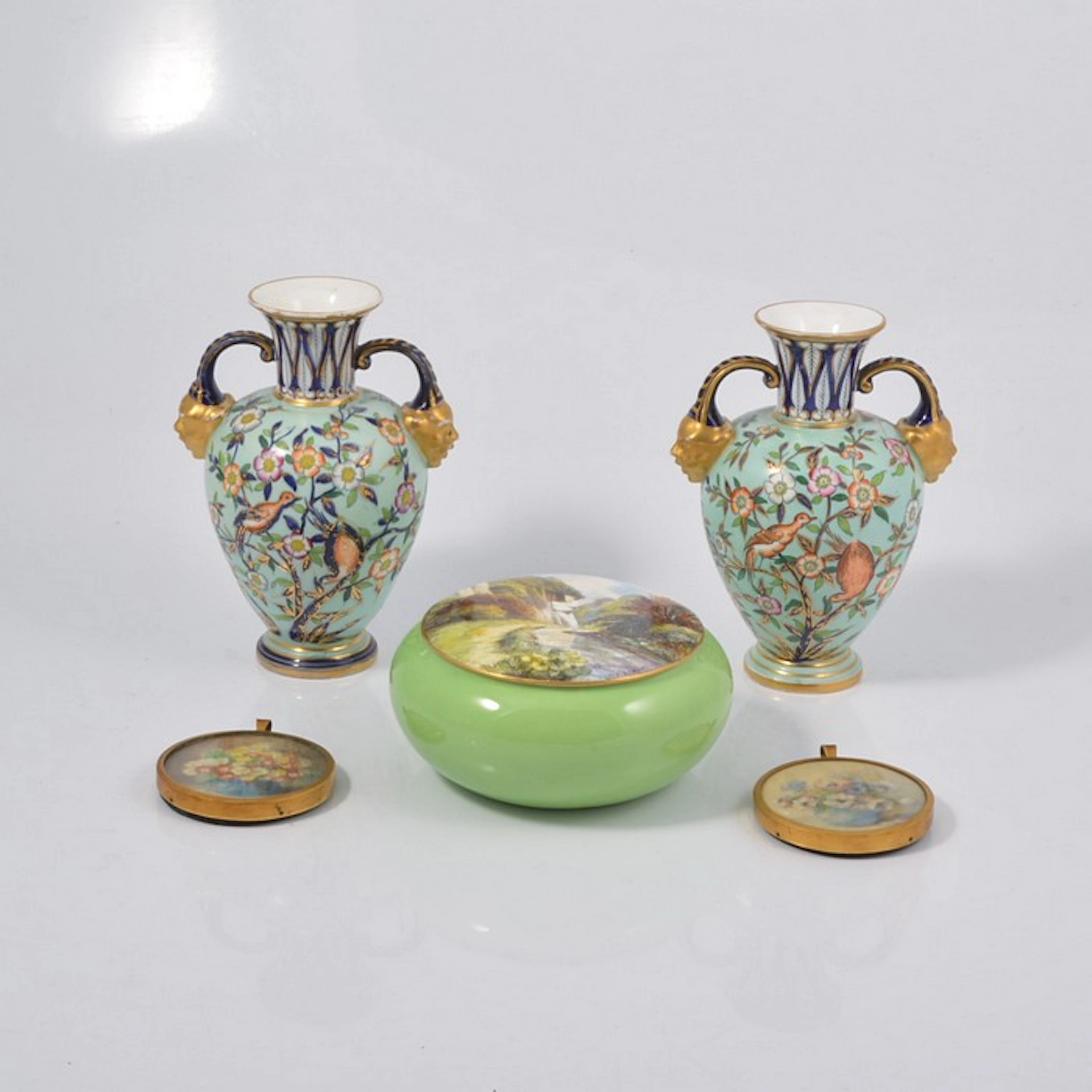 Pair of Derby Crown porcelain vases