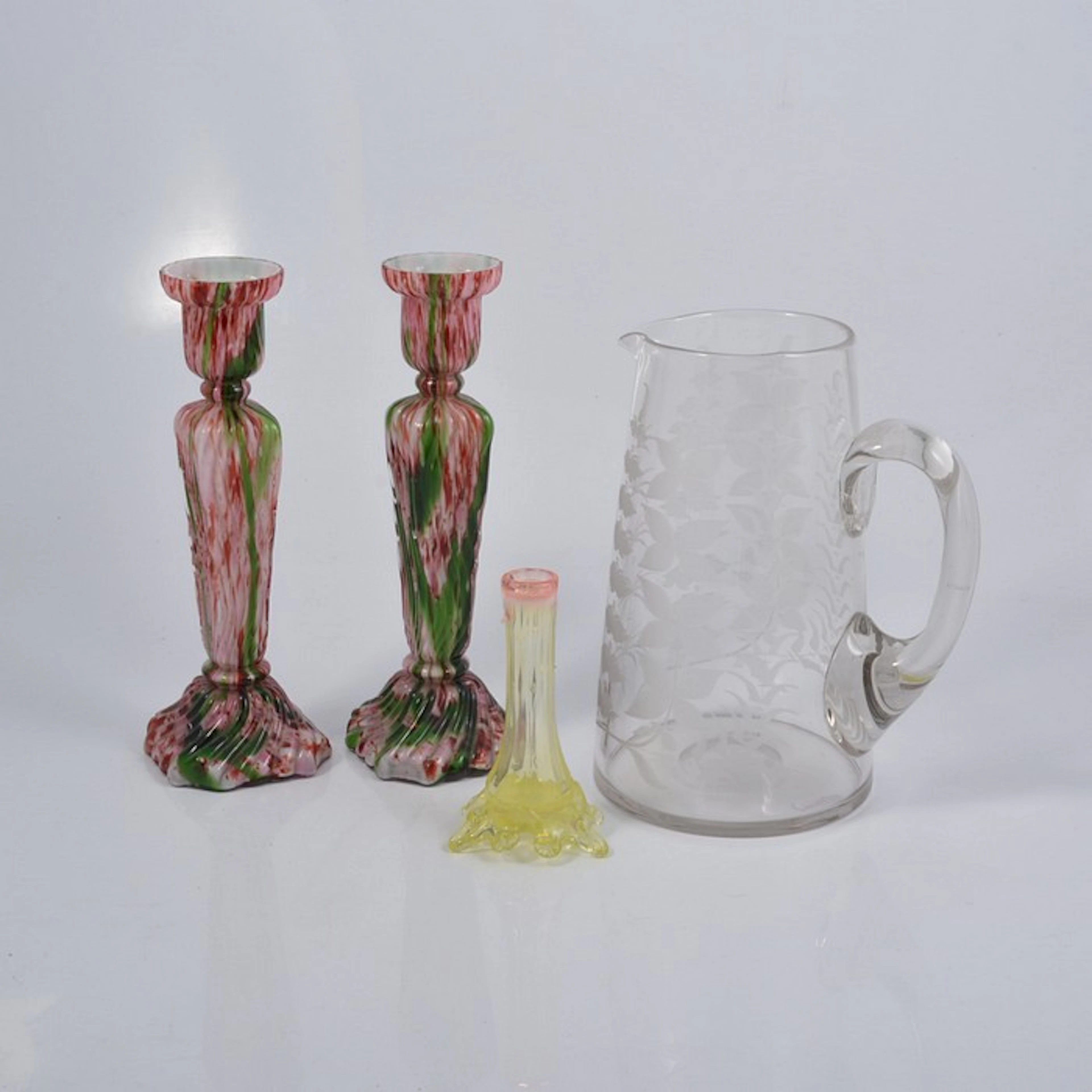 Pair of splash glass slender candle holders