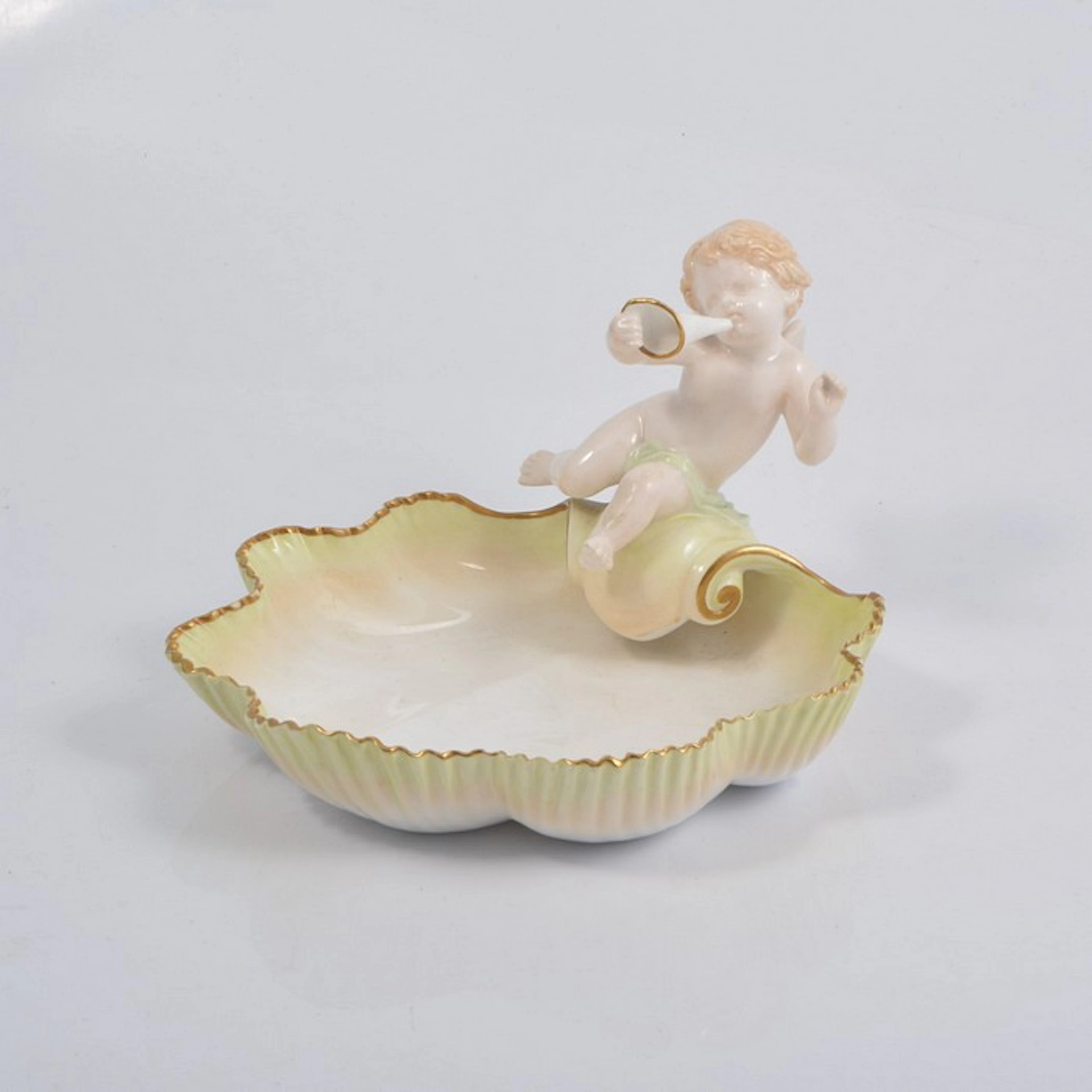 Copeland bone china shell shape bowl with a cherub playing a horn