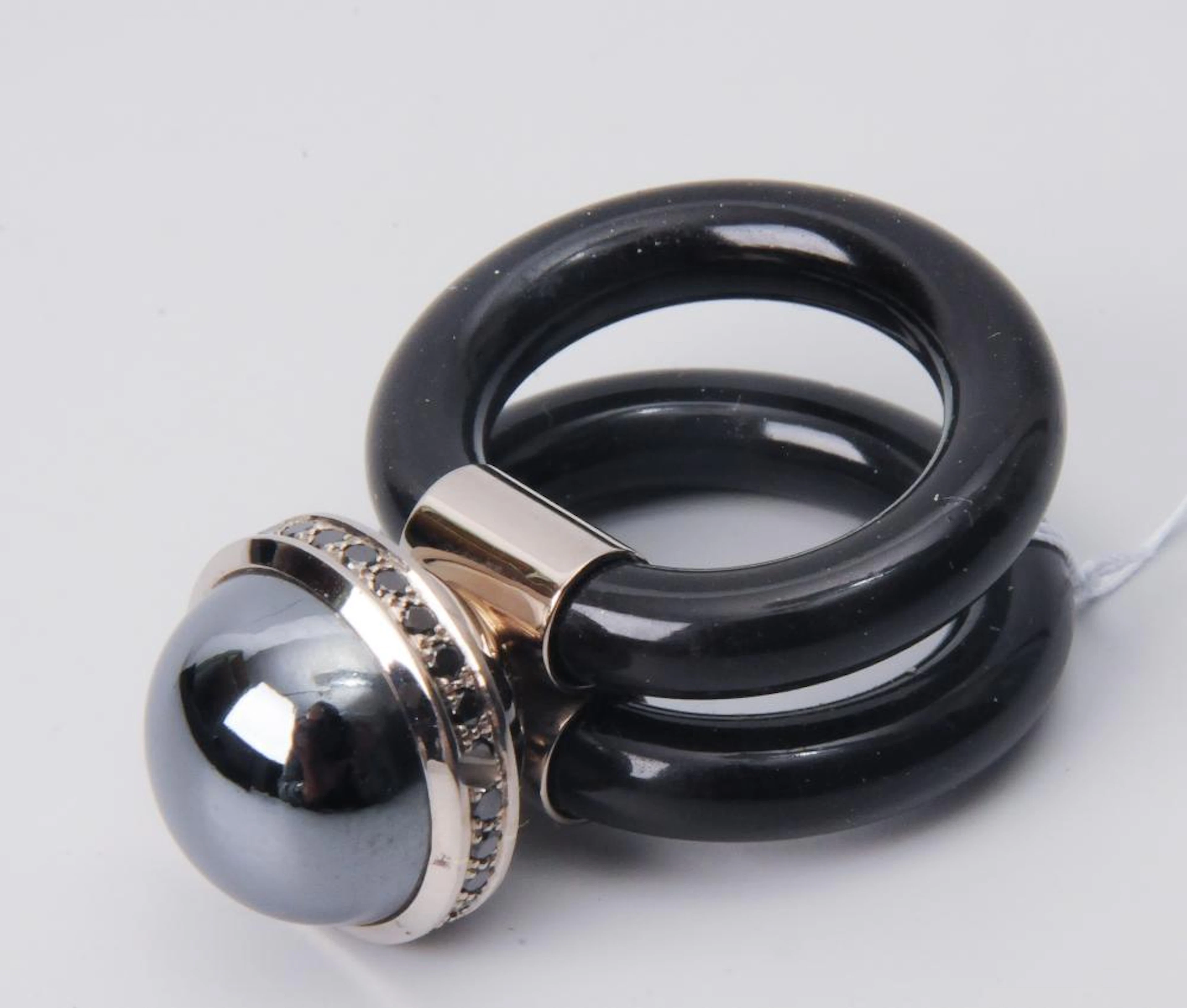 DESIGNER HÄMATIT-BRILLANT-KUNSTSTOFF-RING