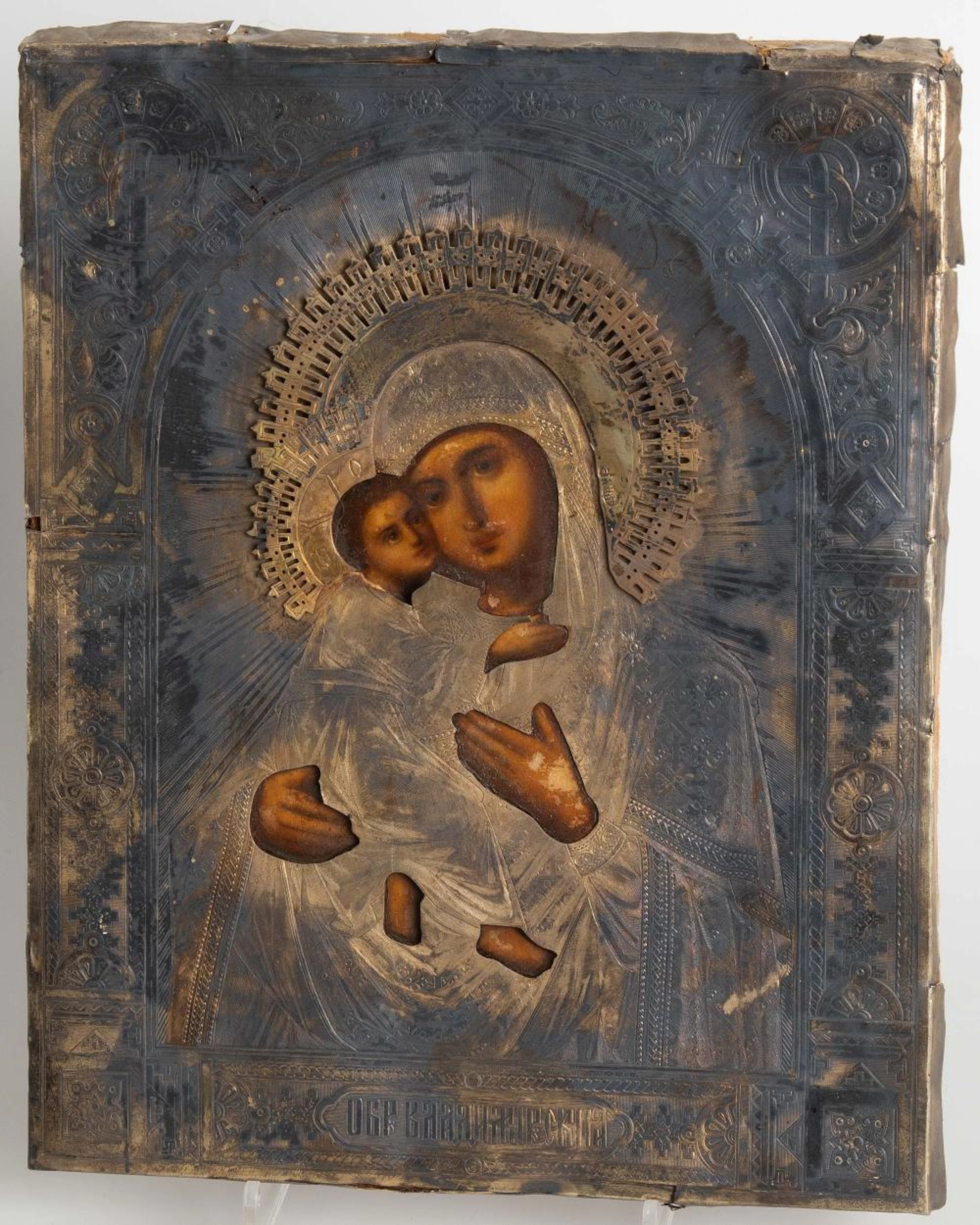 GOTTESMUTTER VON WLADIMIR MIT SILBEROKLAD