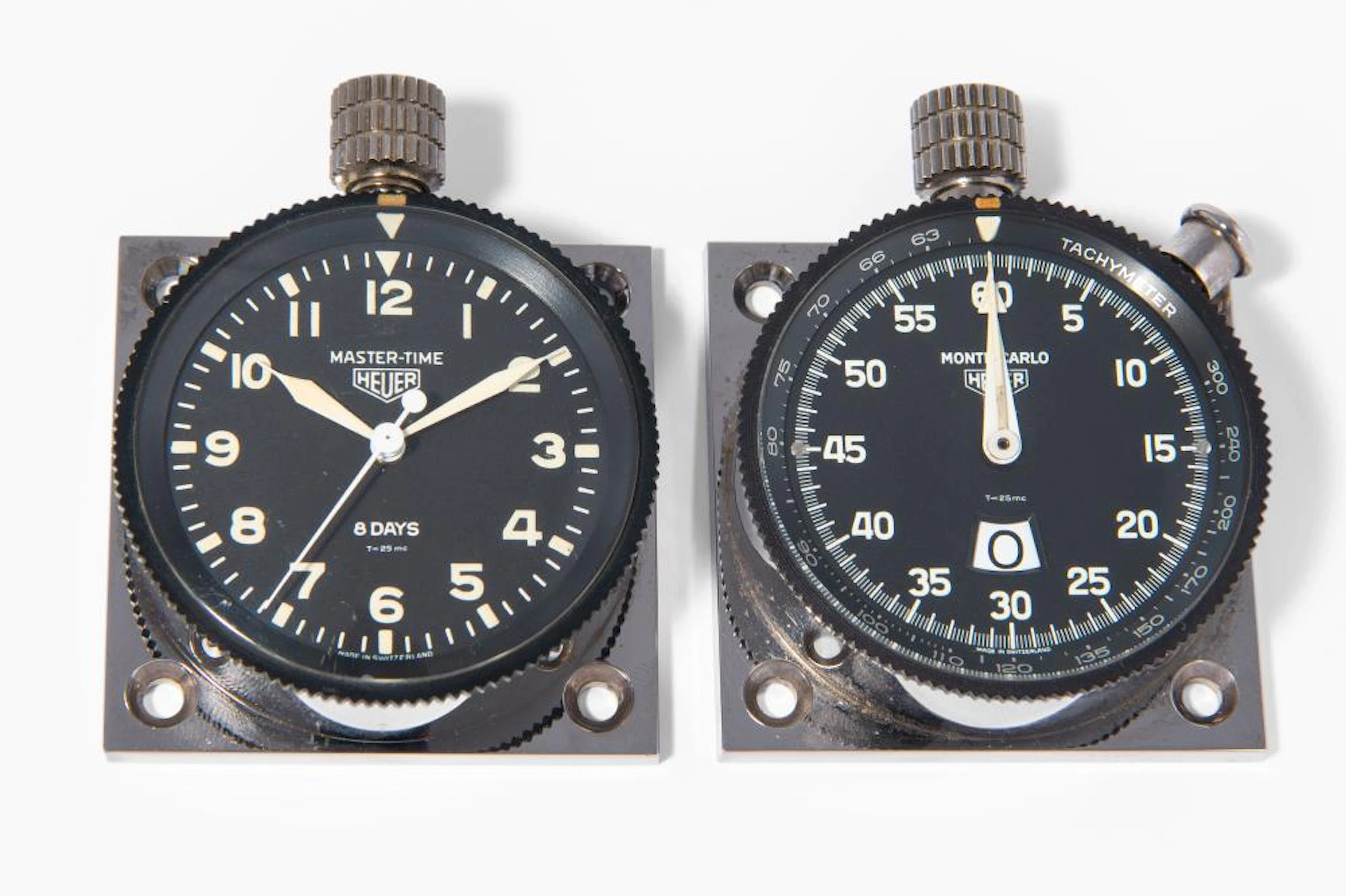 ZWEI HEUER ARMATURENBRETT-UHREN "MASTER-TIME MONTE-CARLO",1970ER JAHRE