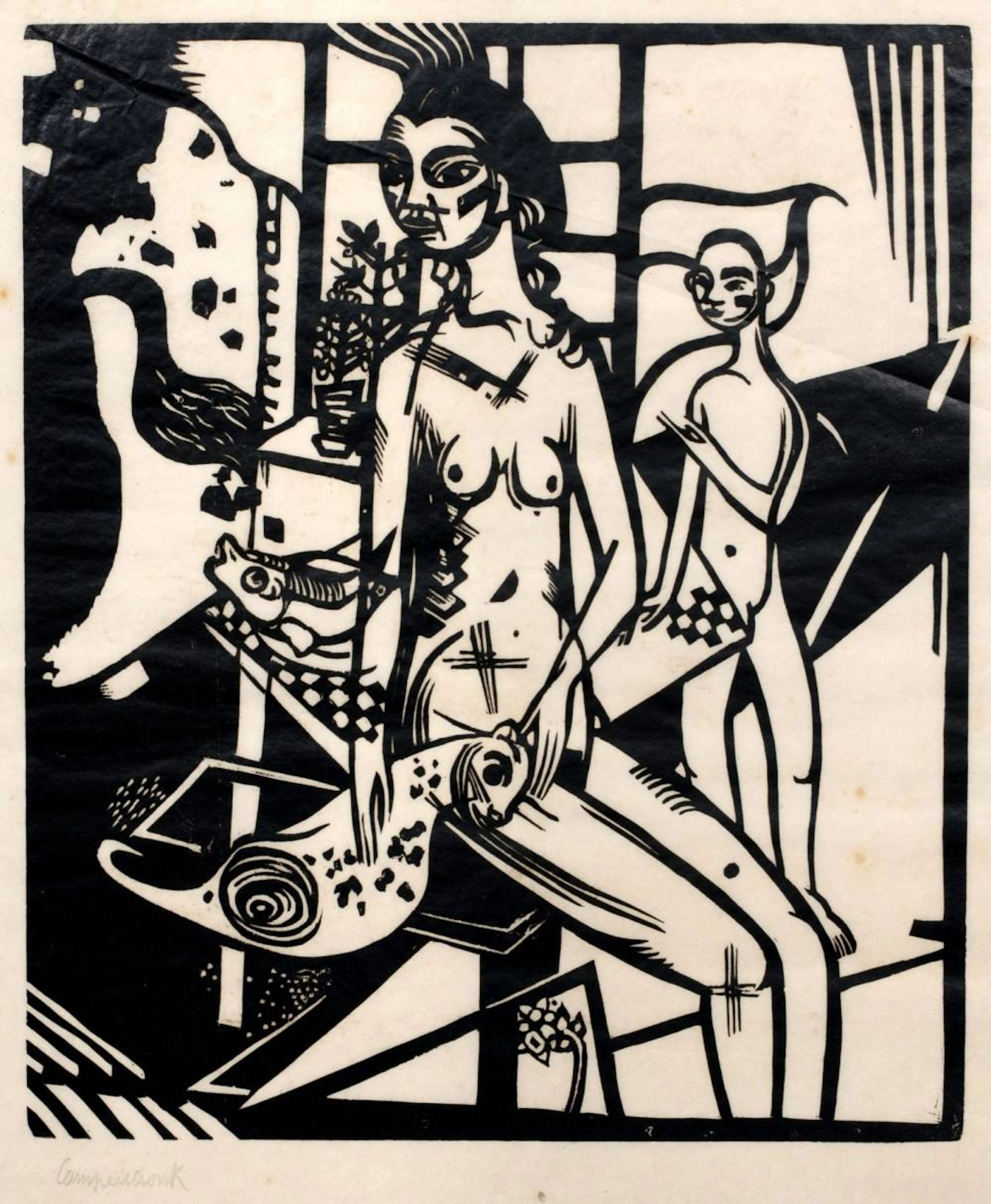 Heinrich Campendonk "Interieur mit zwei Akten". 1918.