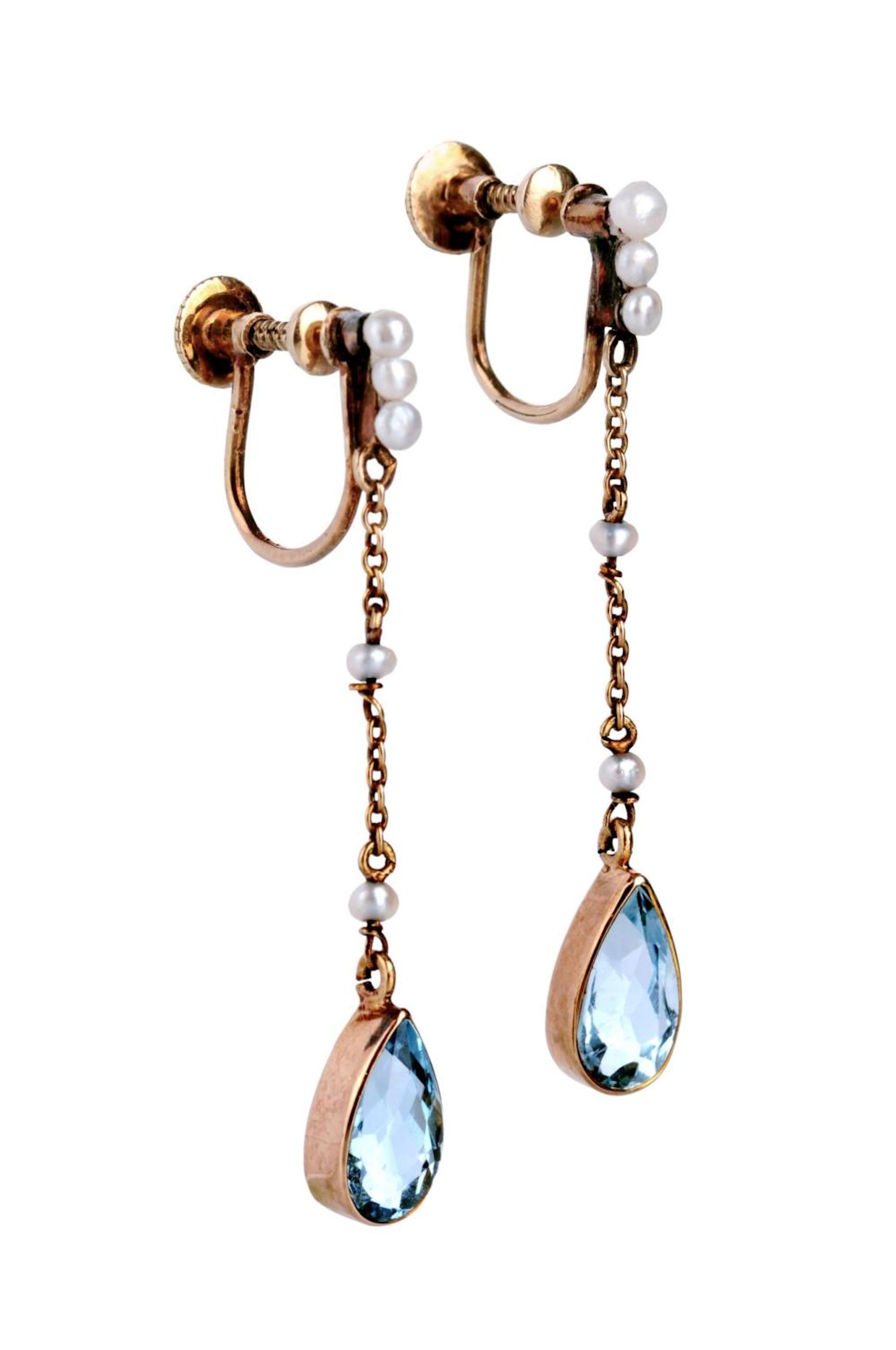 Paar filigrane Aquamarin-Ohrringe. Late 19th cent.