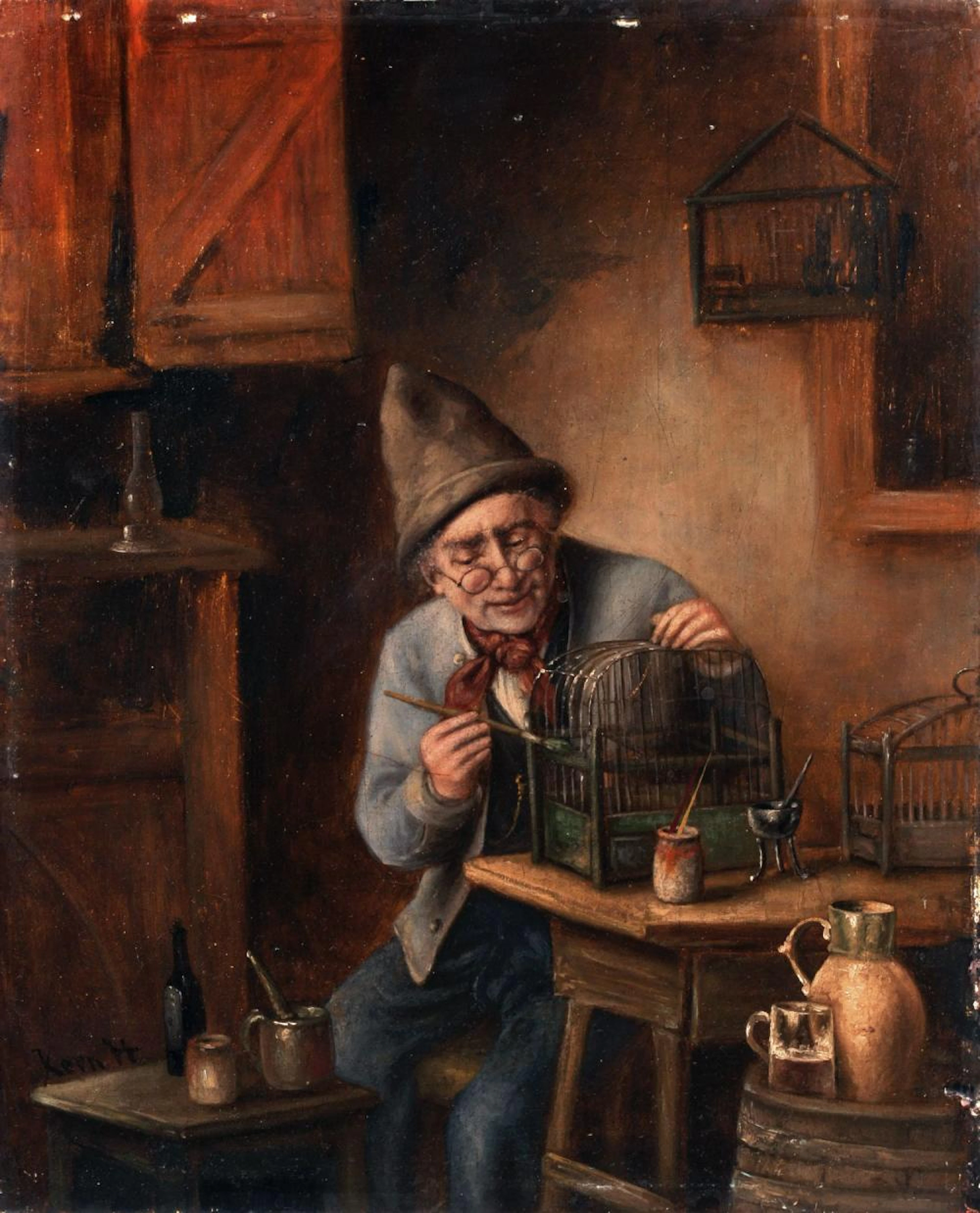 Hermann Kern, Beim Vogelkäfigbauer. Late 19th cent.