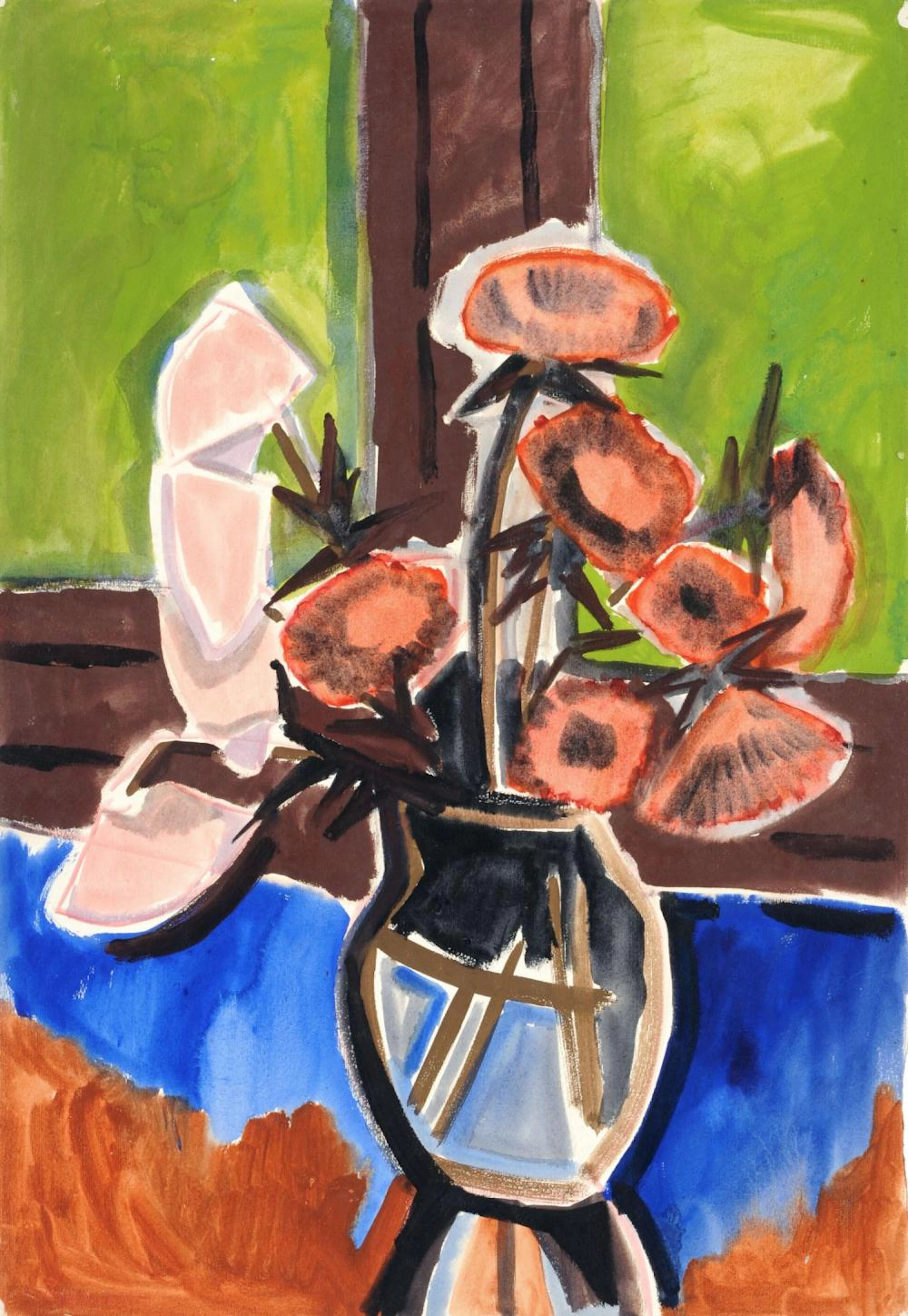 Heinz Tetzner, Strauß mit roten Blüten. Wohl 1950er bis 1960''s.