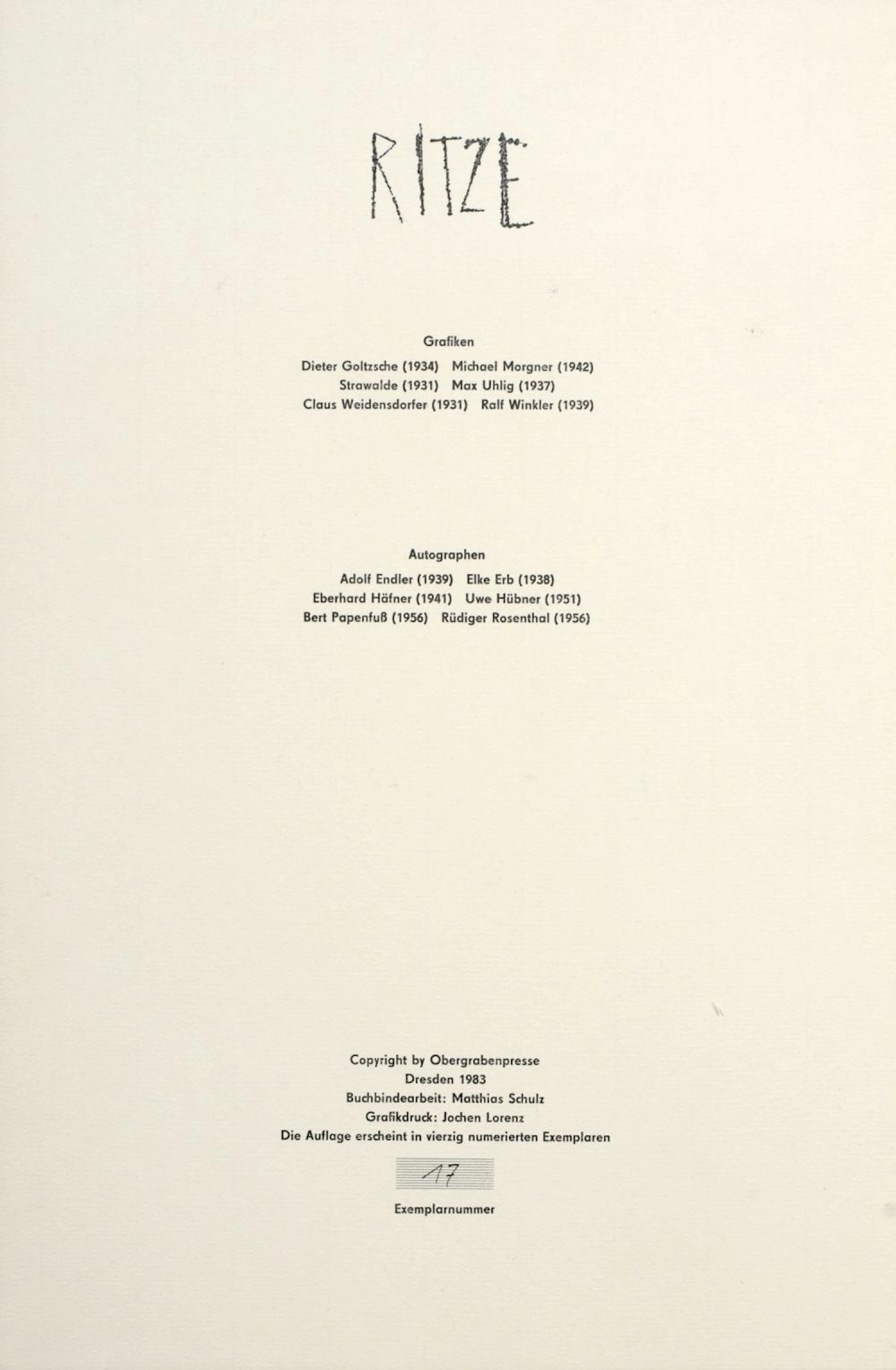 Verschiedene ostdeutsche Künstler "Ritze". 1983.