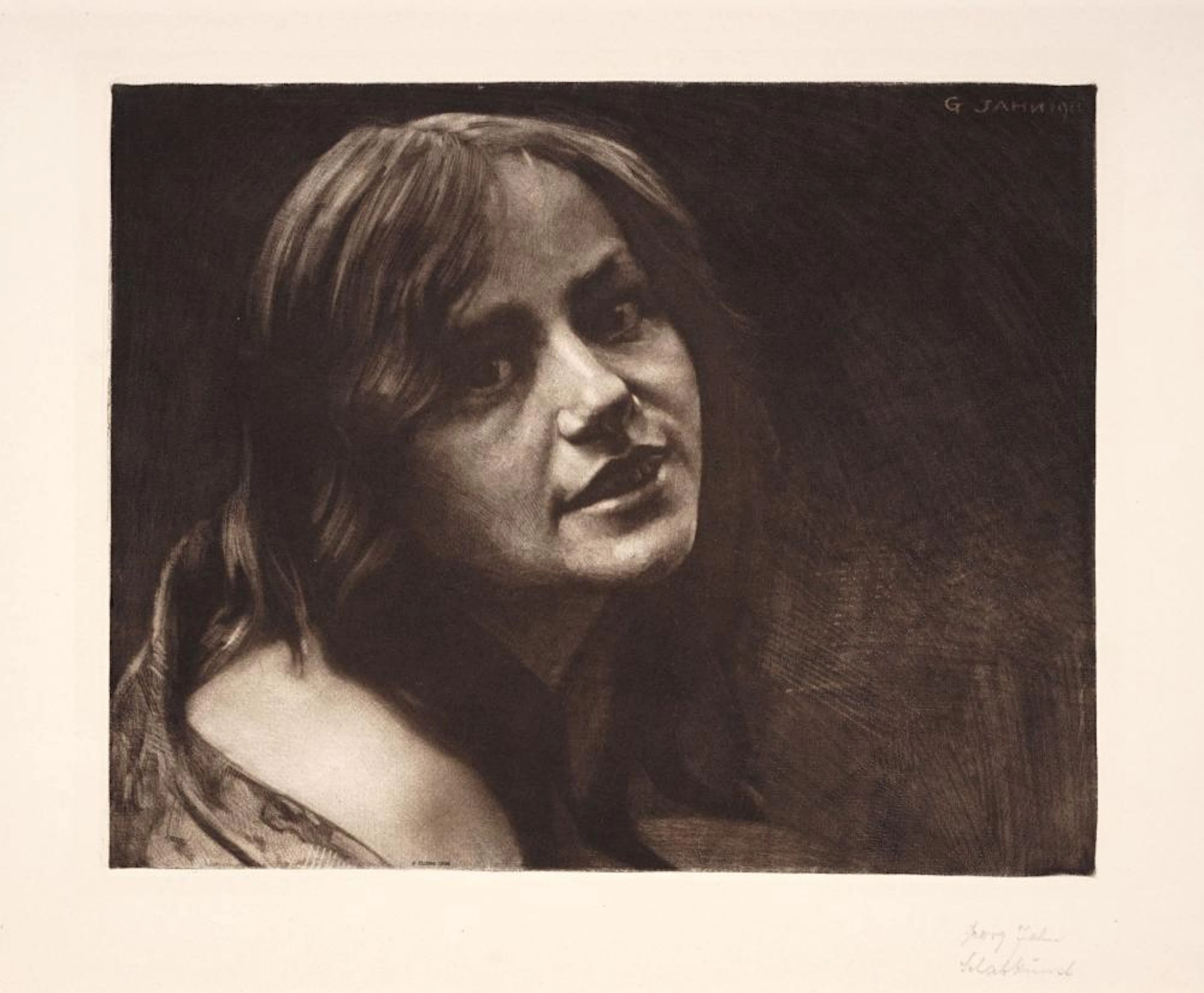 Georg Jahn "Mädchenkopf m. lg. Haar" / "Riesengebirgsbauer". 1911/ 1912.