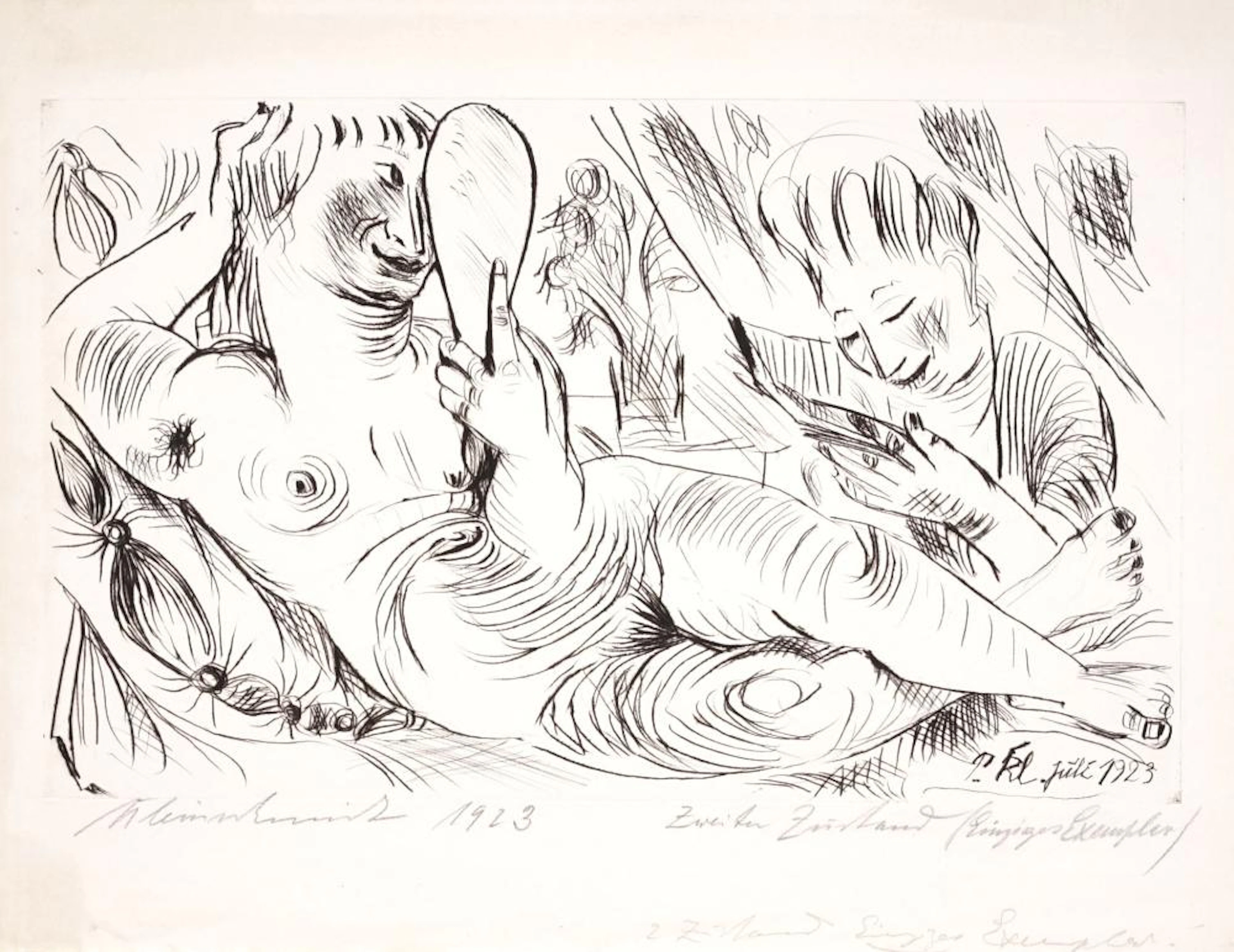 Paul Kleinschmidt, Liegender weiblicher Akt mit Spiegel. 1923.