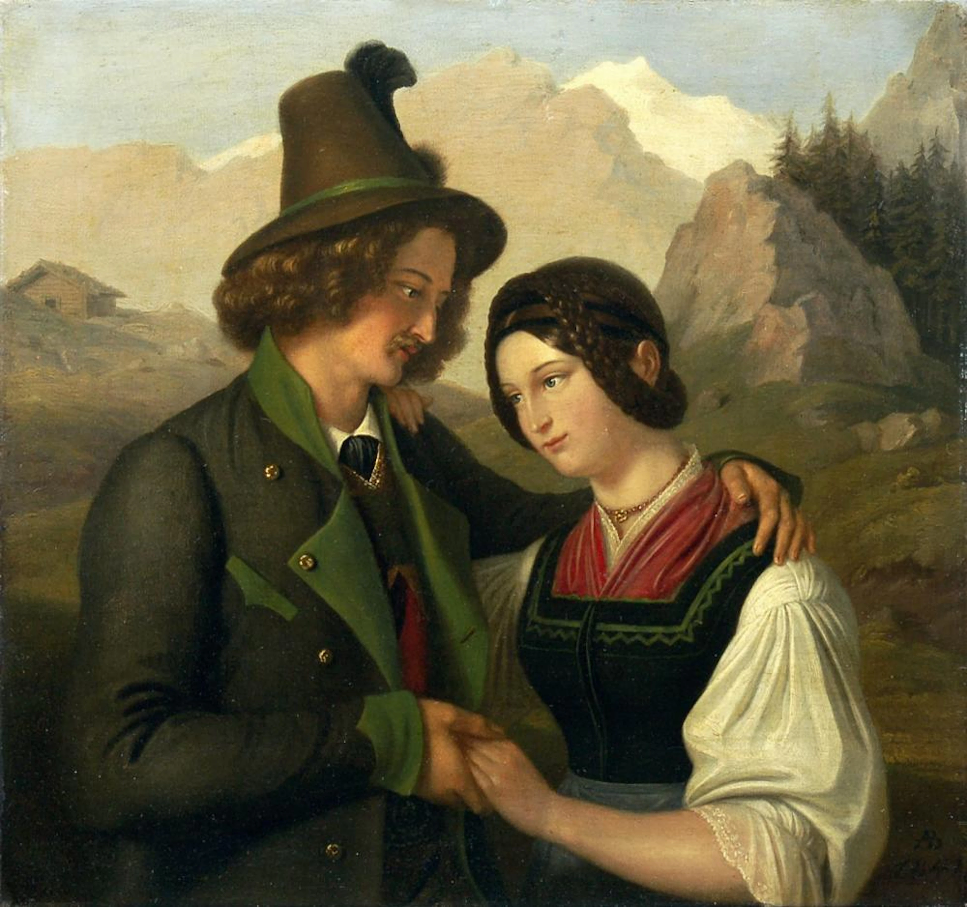 Adam Brenner, Junges Paar in Zillertaler Tracht. 1841.