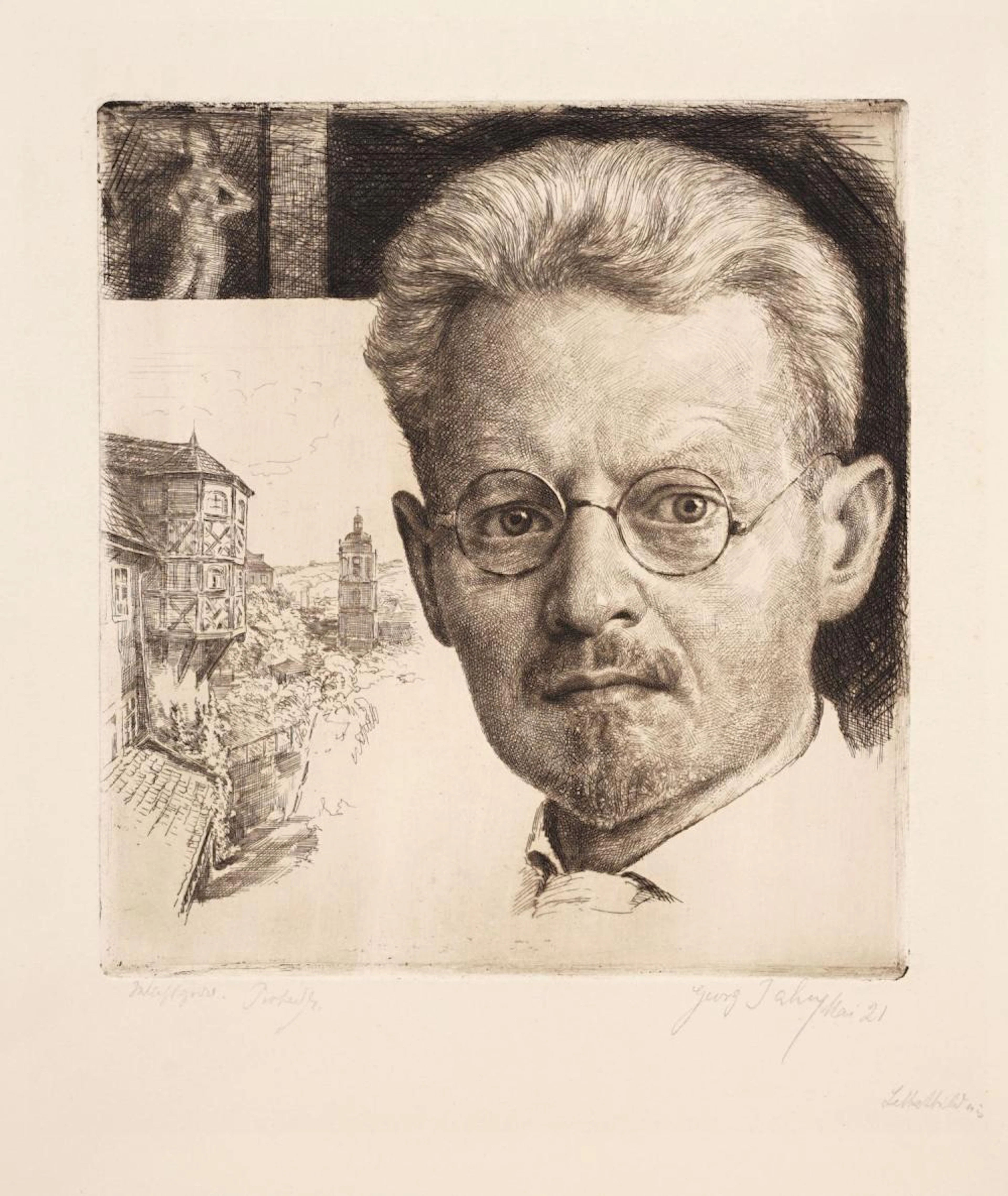 Georg Jahn "Selbstbildnis" (mit einer Ansicht des...