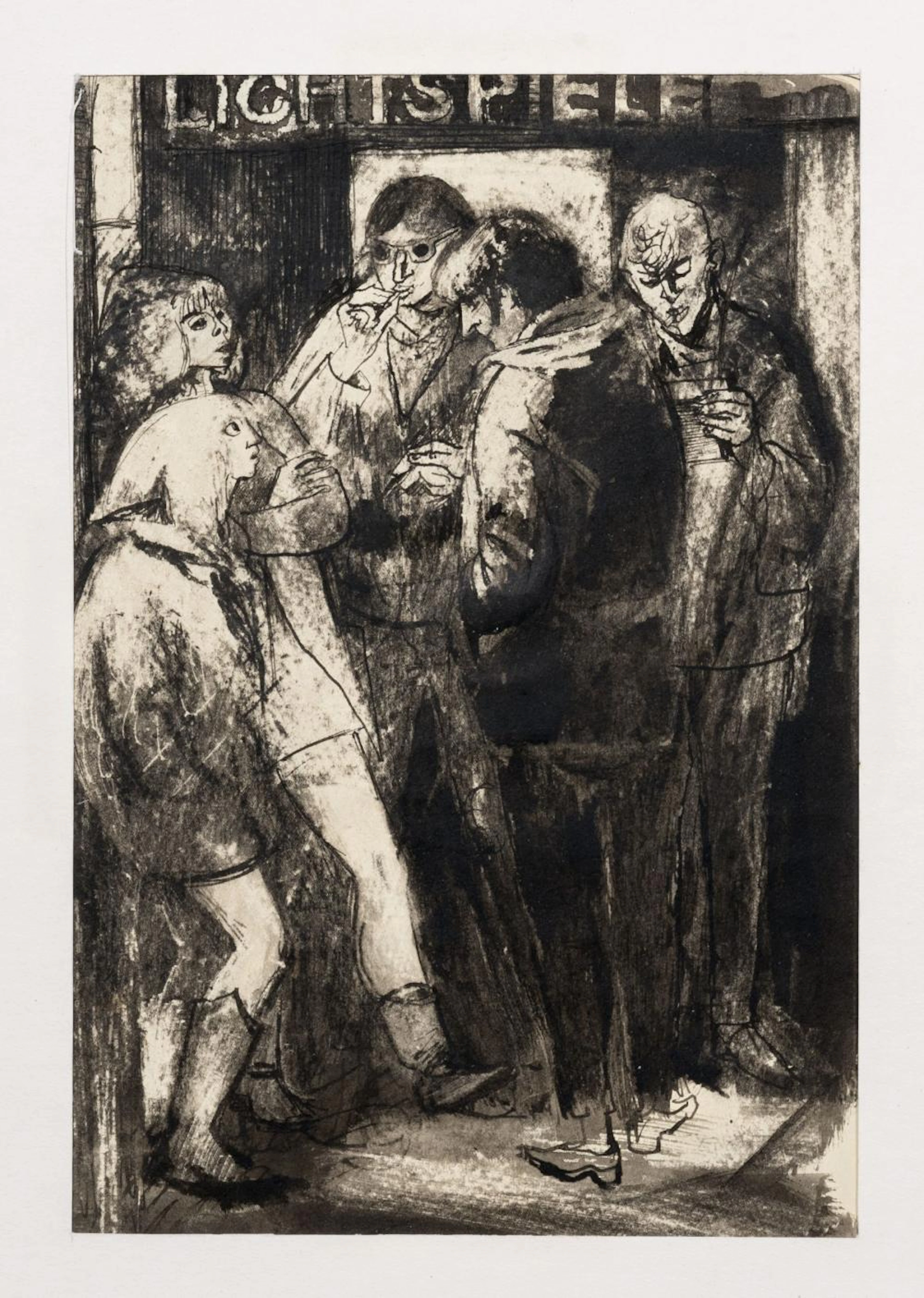 Erich Gerlach "Vor dem Kino" / "Wartende im Regen". 1970''s.